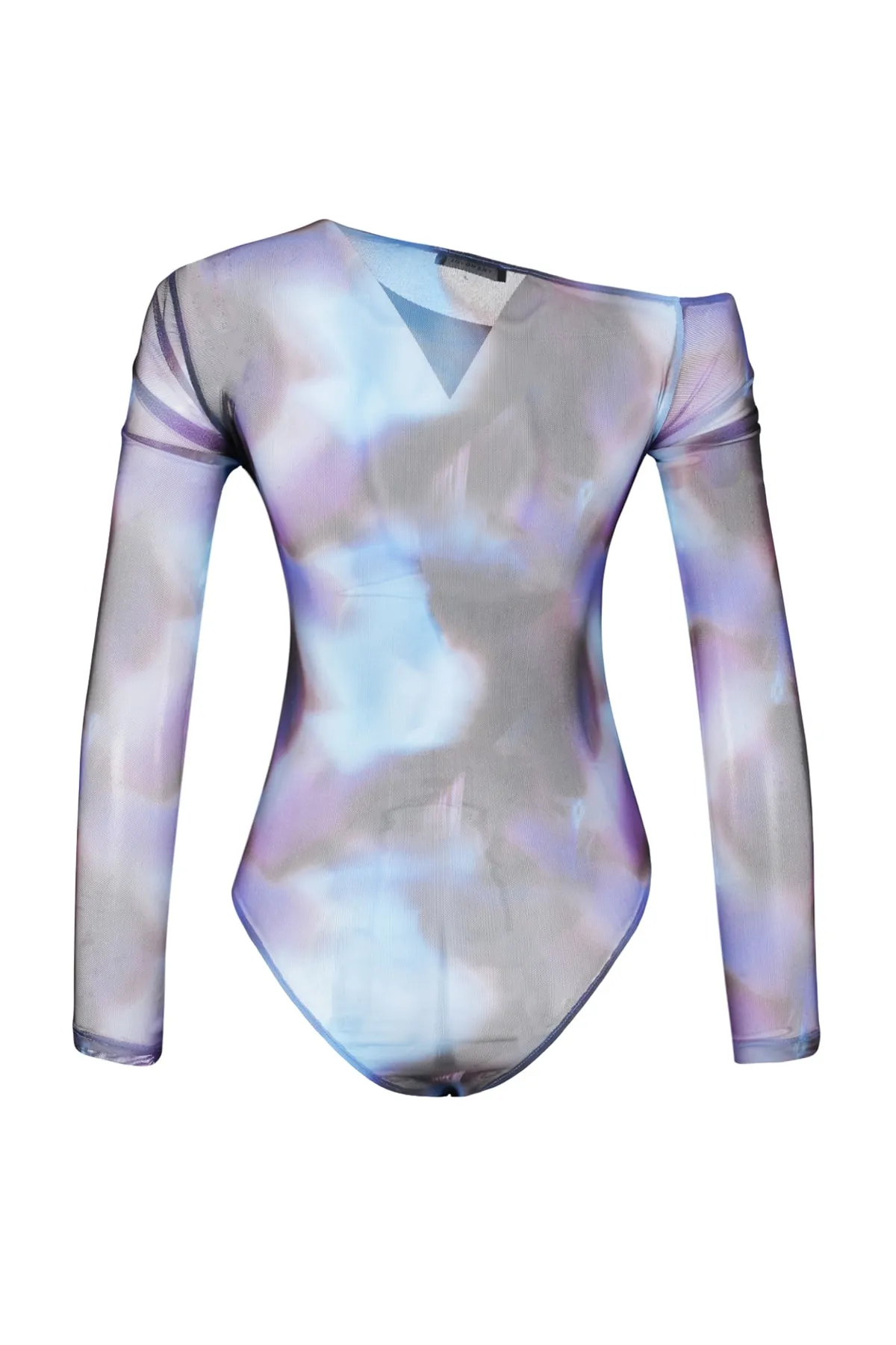 Trendyol Collection  Blau gemusterter, transparenter, hinten anliegender, flexibler Strickbody mit Druckknopfverschluss TWOSS23BD00024