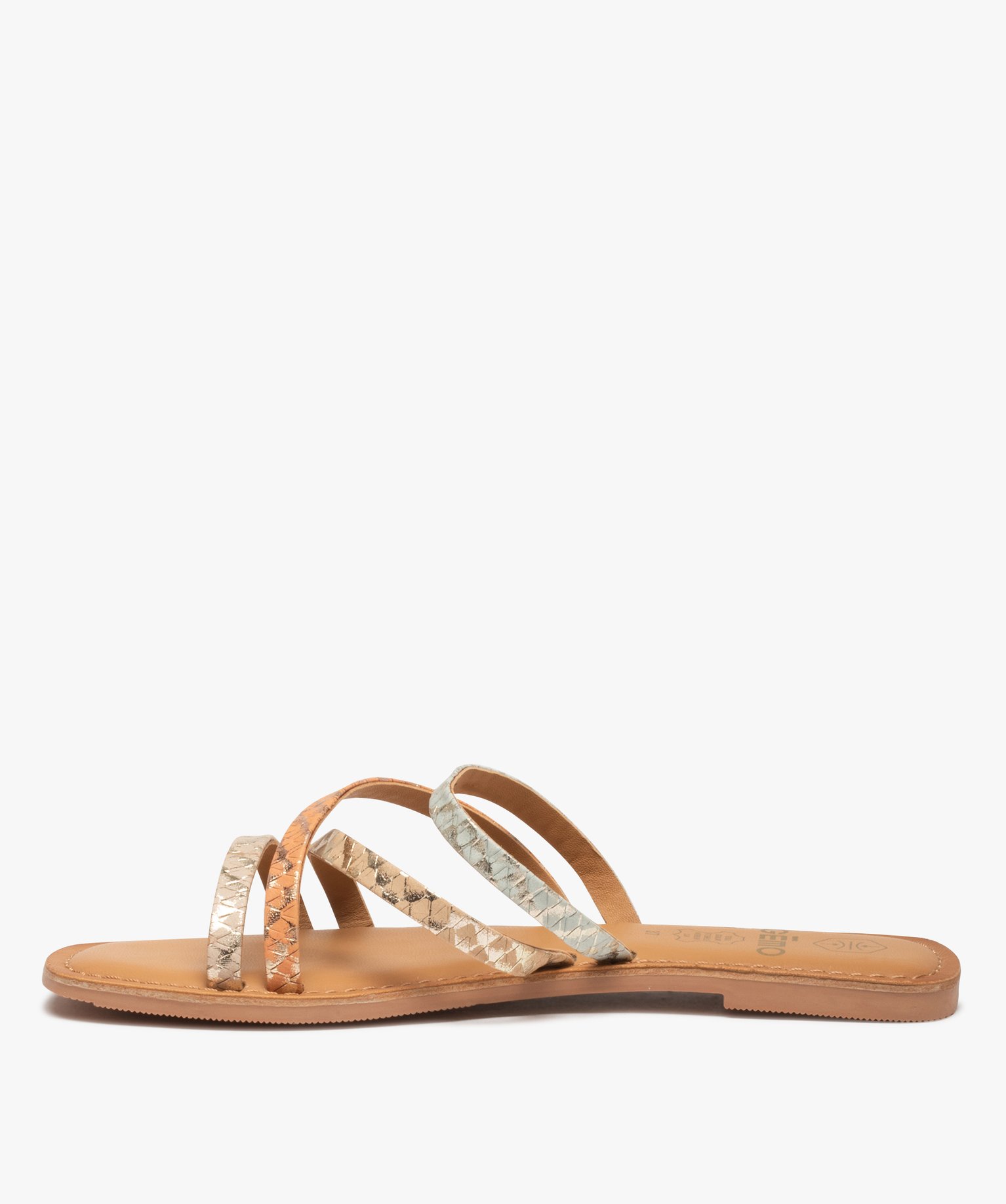 Mules femme à talon plat et fines brides en cuir multicolore | GEMO