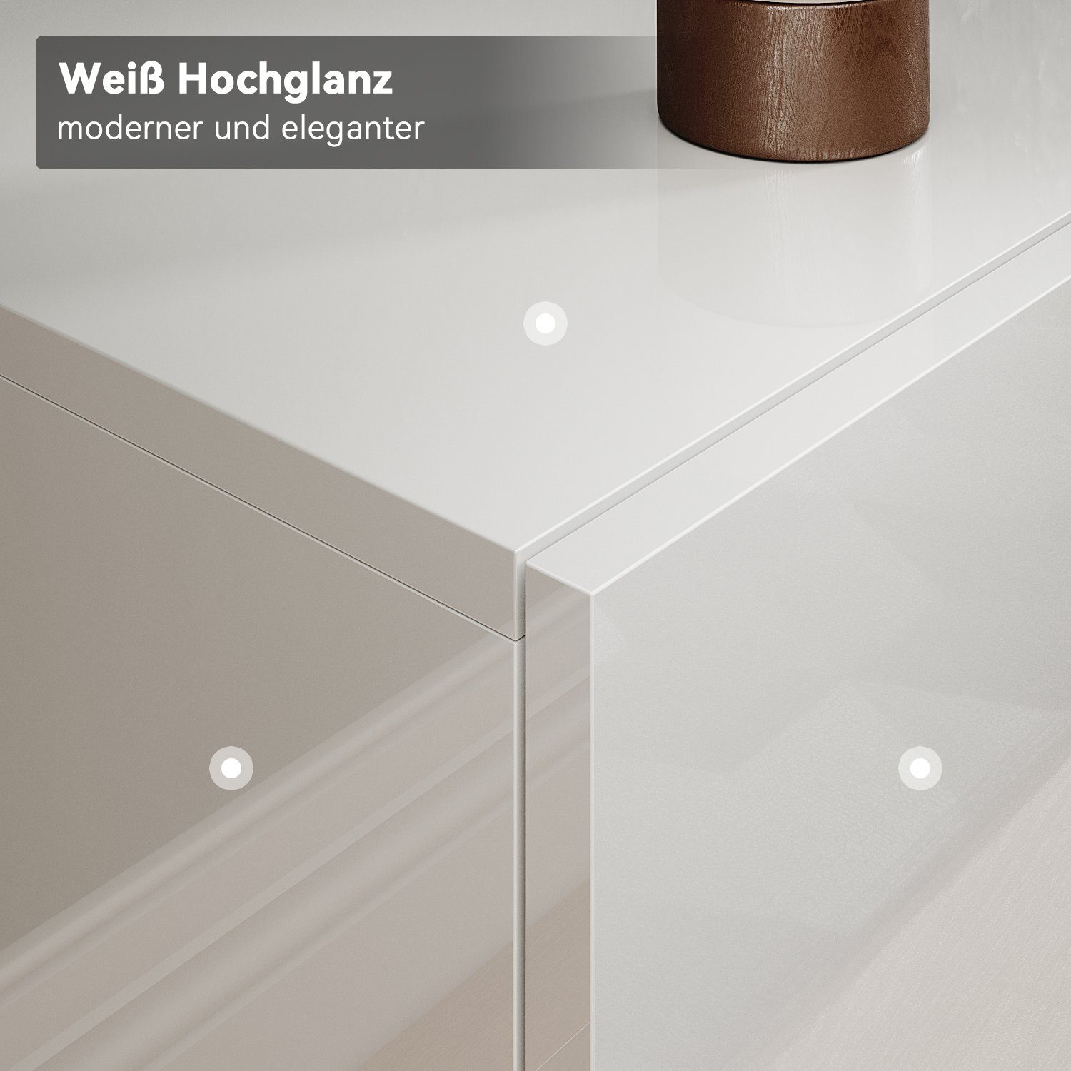 SONNI Lowboard Breite 140cm,TV Board,Hängend,Hochglanz,Weiß,140x40x30cm