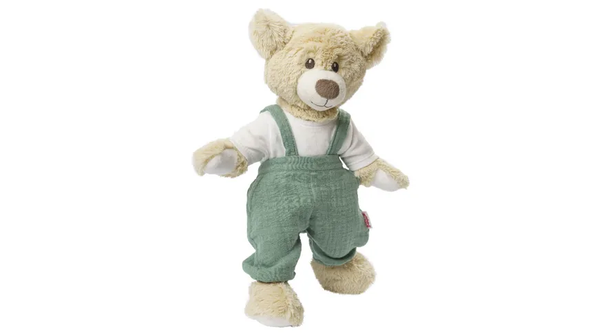 Heless - Puppen-Latzhose aus 100 % Bio-Baumwolle, salbeigrün, mit weißem T-Shirt, 2-teilig, Gr. 35-45 cm