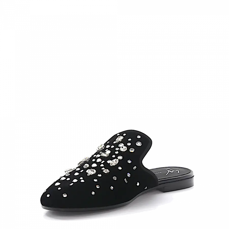 Giuseppe Zanotti - Pantolleten The Dazzling Elsa Samt Schwarz Strass - schwarz