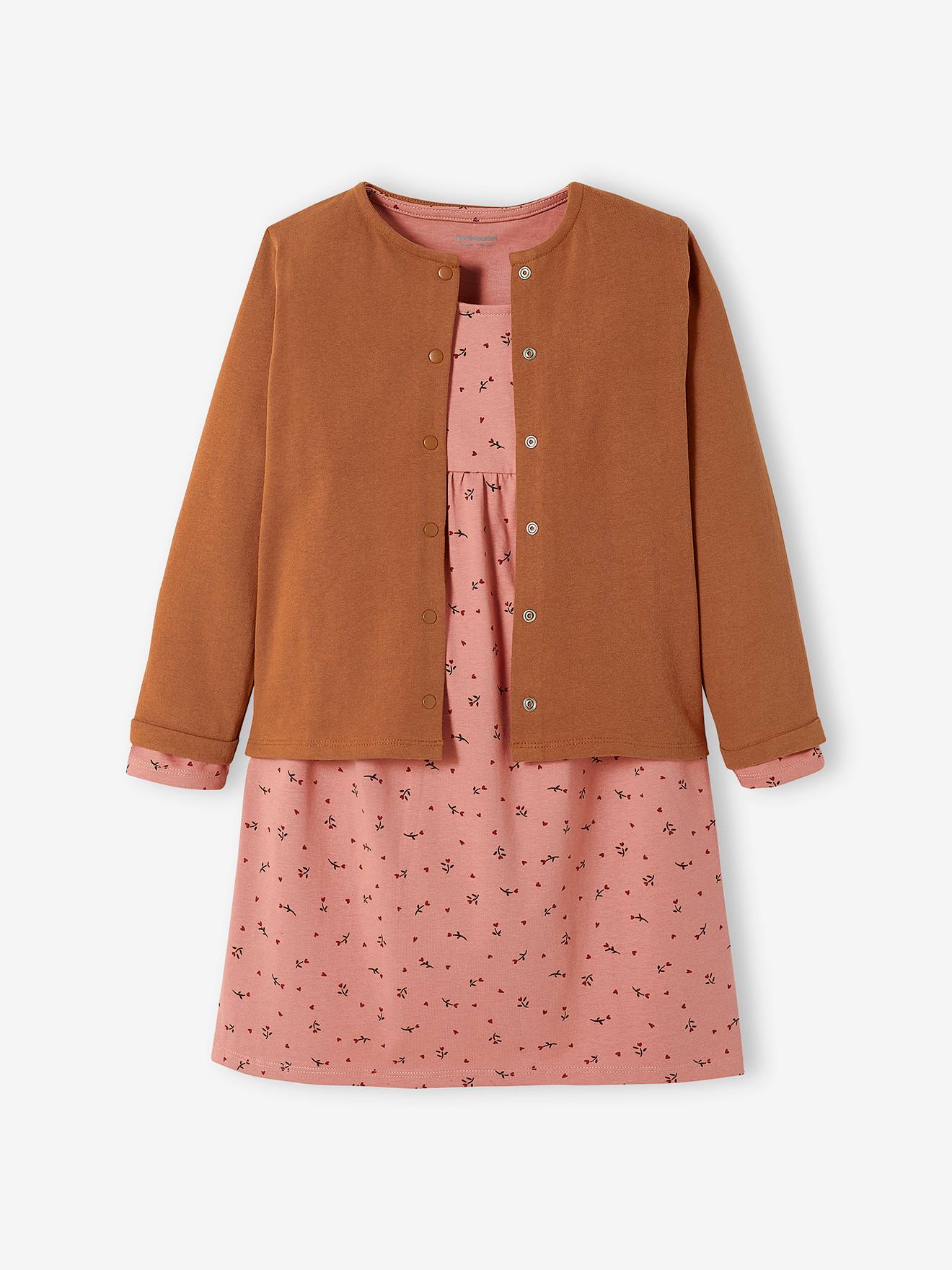 Ensemble fille cardigan et robe imprimée fleurs encre imprimé