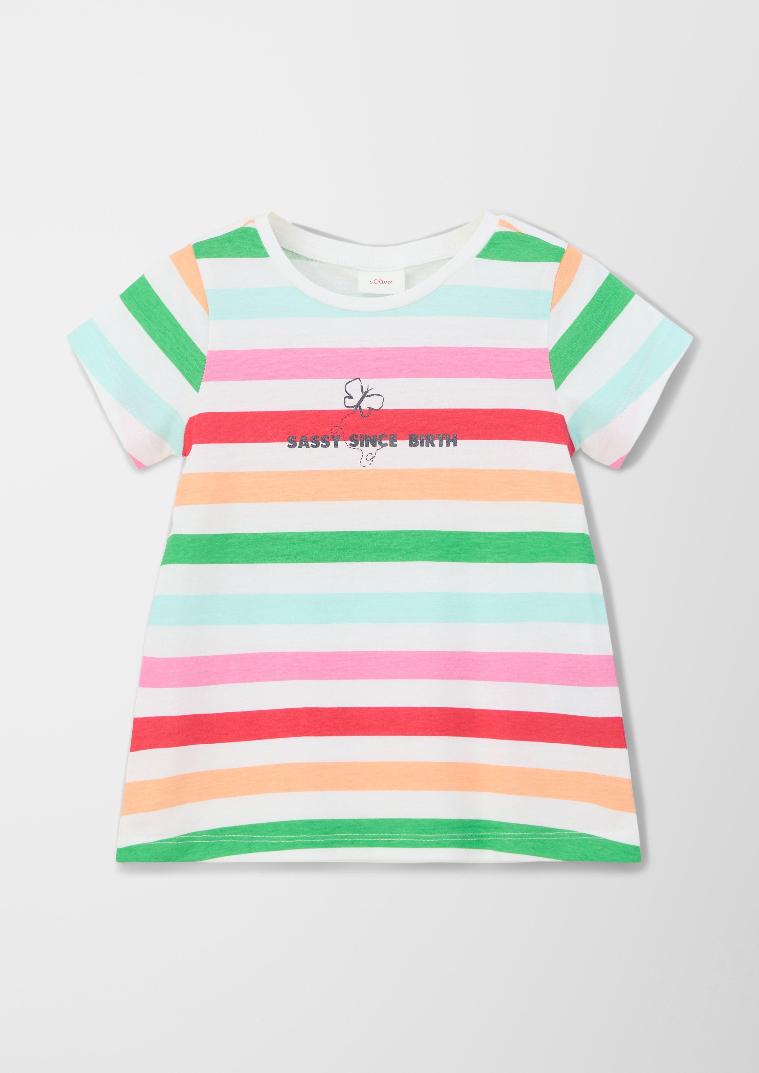 Gestreiftes Baumwollshirt mit Frontprint  2130409-01A2