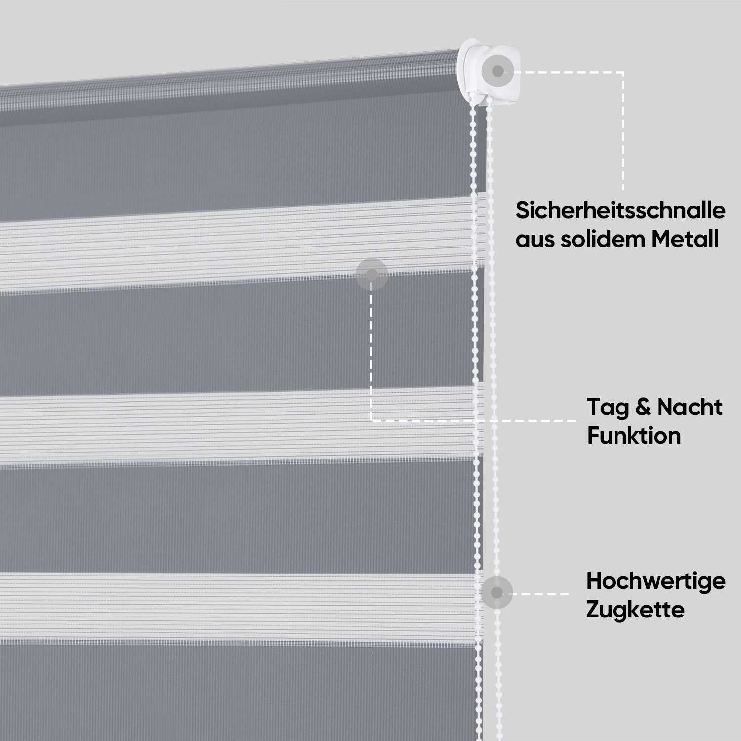 Doppelrollo Klemmfix ohne Bohre verdunkelnd Fensterrollo Seitenzugrollo Grau, Sekey, Klemmfix, für Fenster und Tür