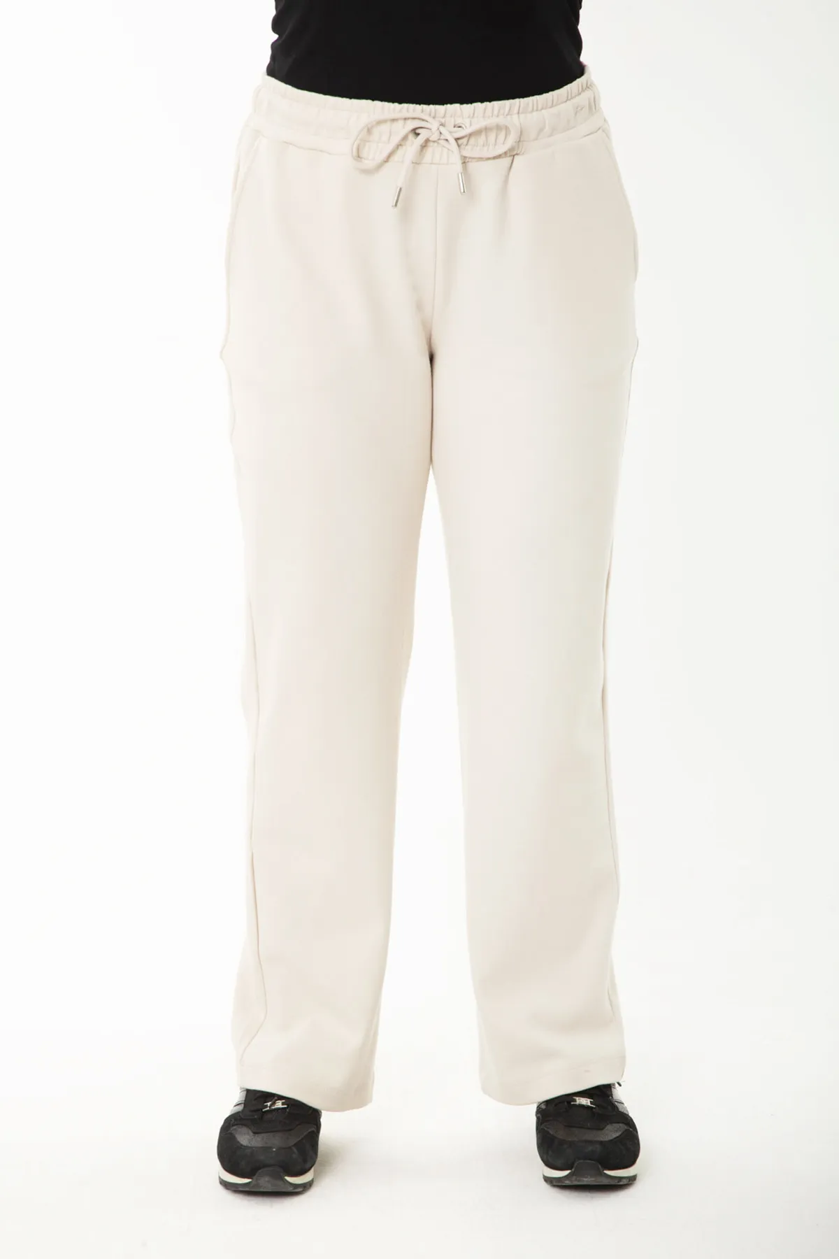 Şans  Damen-Trainingshose, große Größe, beige Taille, Ösenschnürung und elastische Seitentasche, Trainingshose 65n35418