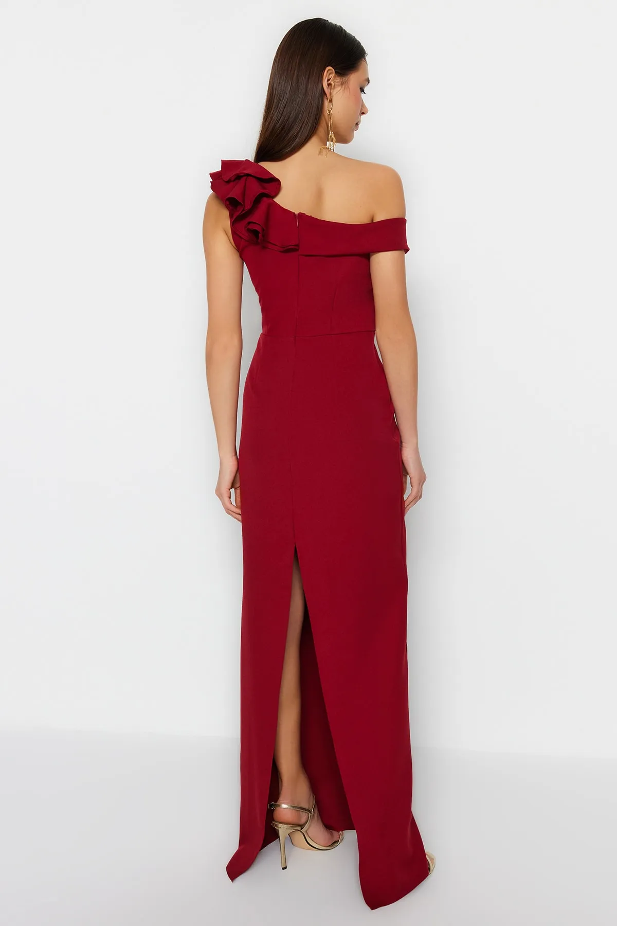 Trendyol Collection  Burgunderrotes langes Abendkleid mit Blumenmuster TPRSS23EL00208