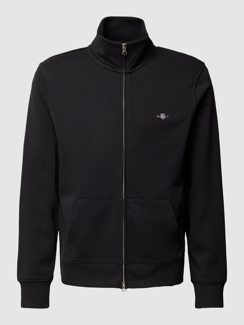 Regular Fit Sweatjacke mit Label-Stitching in schwarz