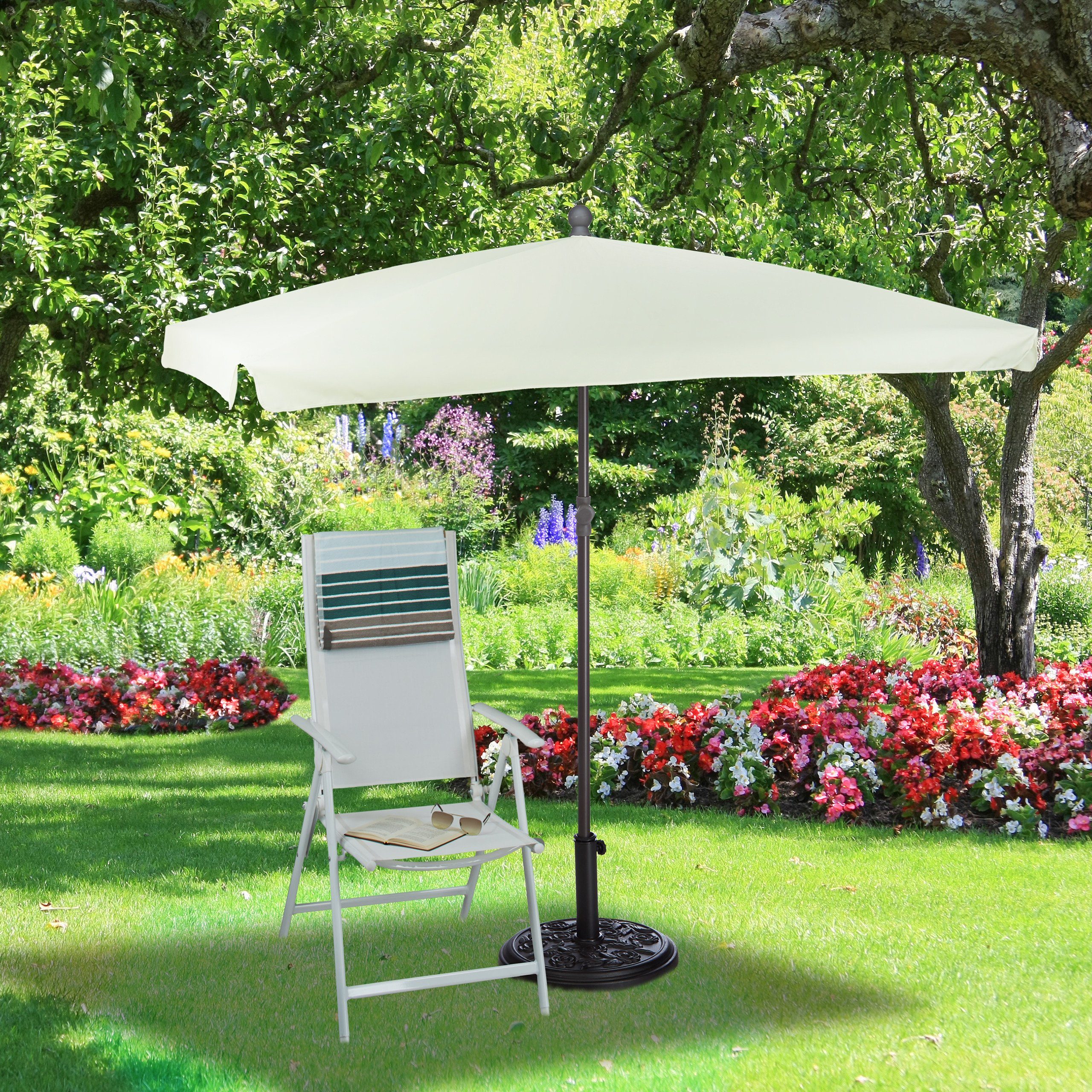 relaxdays Sonnenschirm Sonnenschirm rechteckig 200 x 120 cm, Natur
