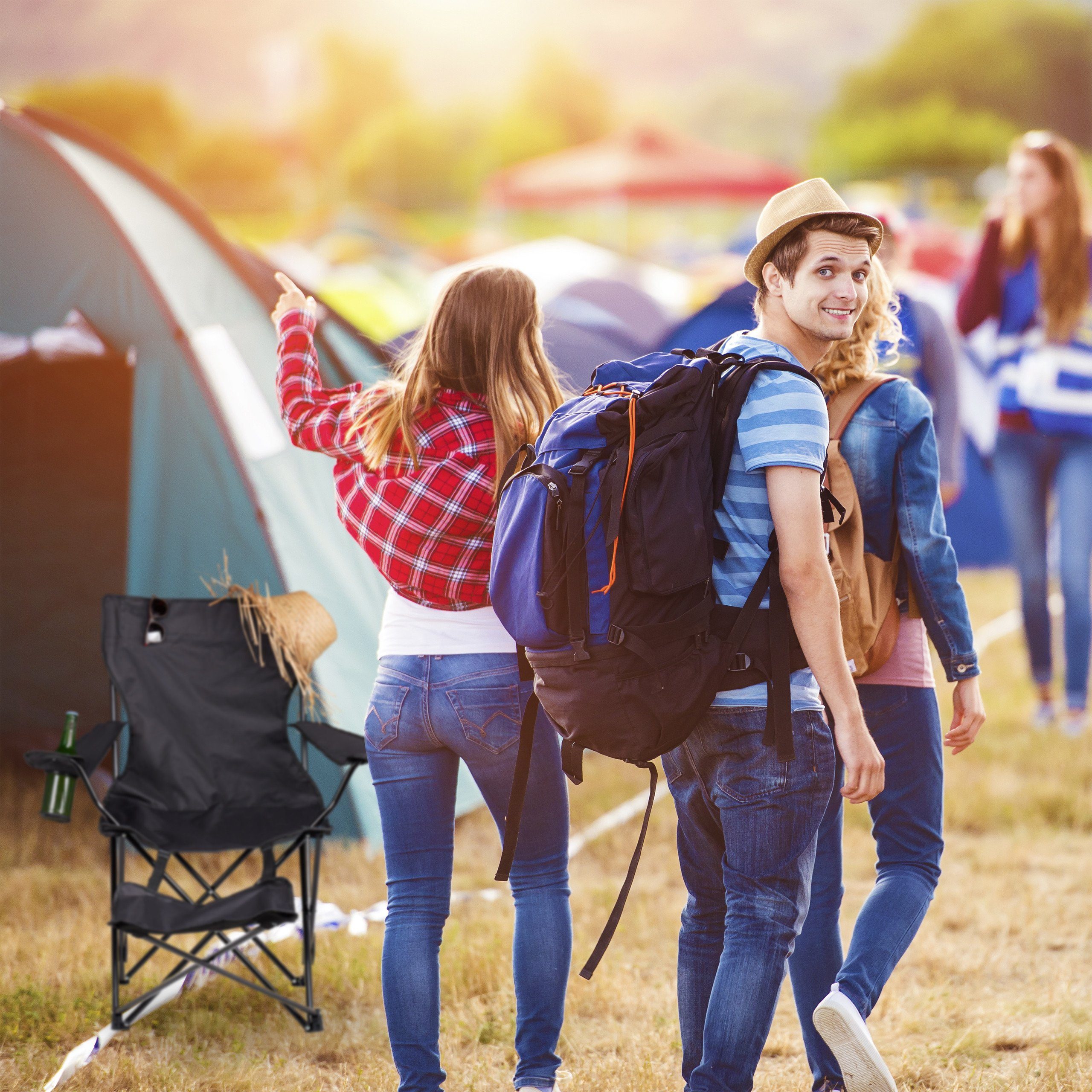 relaxdays Campingstuhl Campingstuhl mit Fußablage, Schwarz