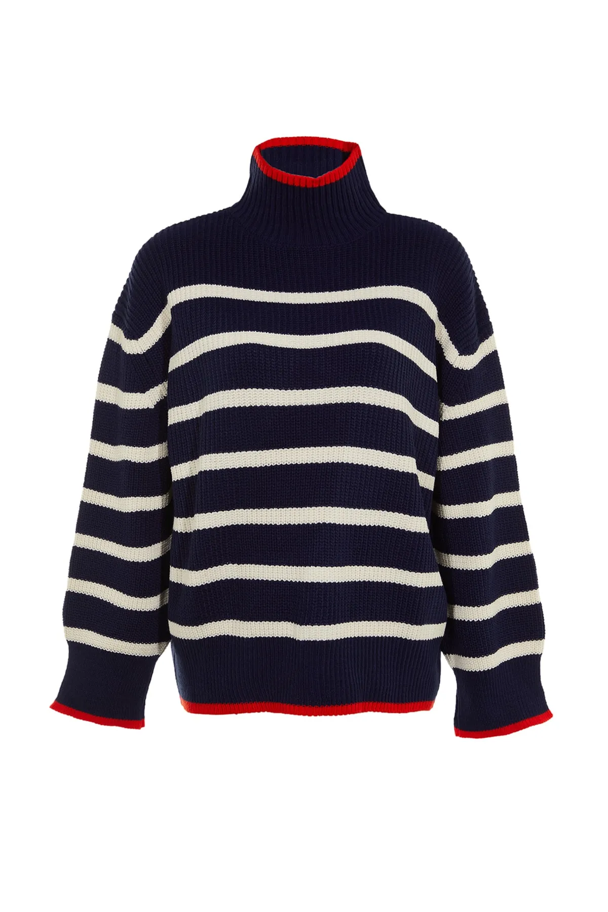 Trendyol Collection  Marineblauer, gestreifter Strickpullover mit weiter Passform TWOAW23KZ01446