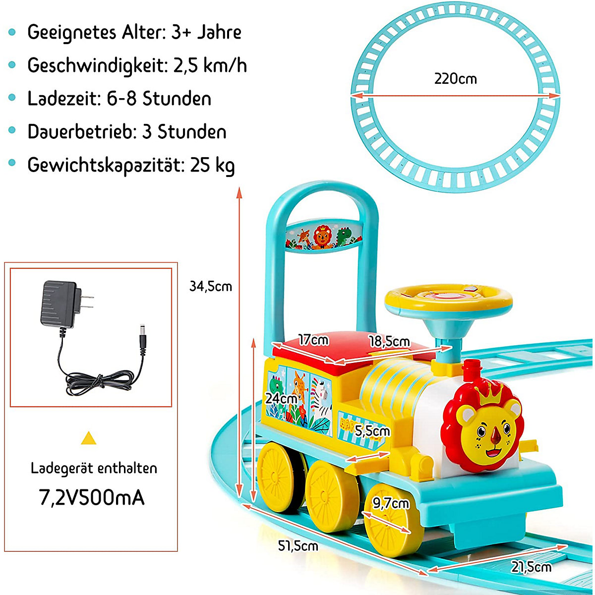 6V Elektroauto Zug mit Schienen mit Musik & Lichter