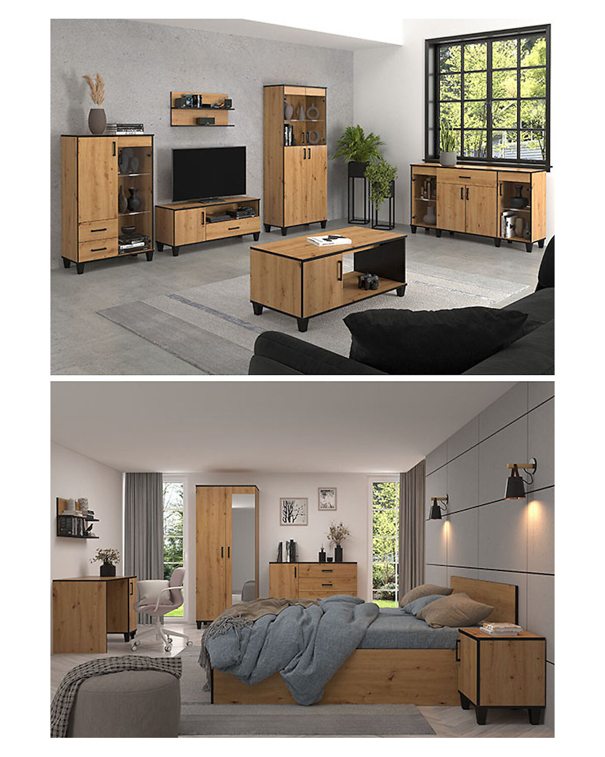 Kleiderschrank Drehtürenschrank Pola 80x56x193cm Artisan Eiche 2-türig