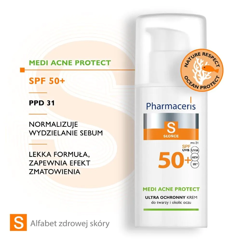 Pharmaceris S zaštitna krema za akne, kombinovanu i masnu kožu SPF50+