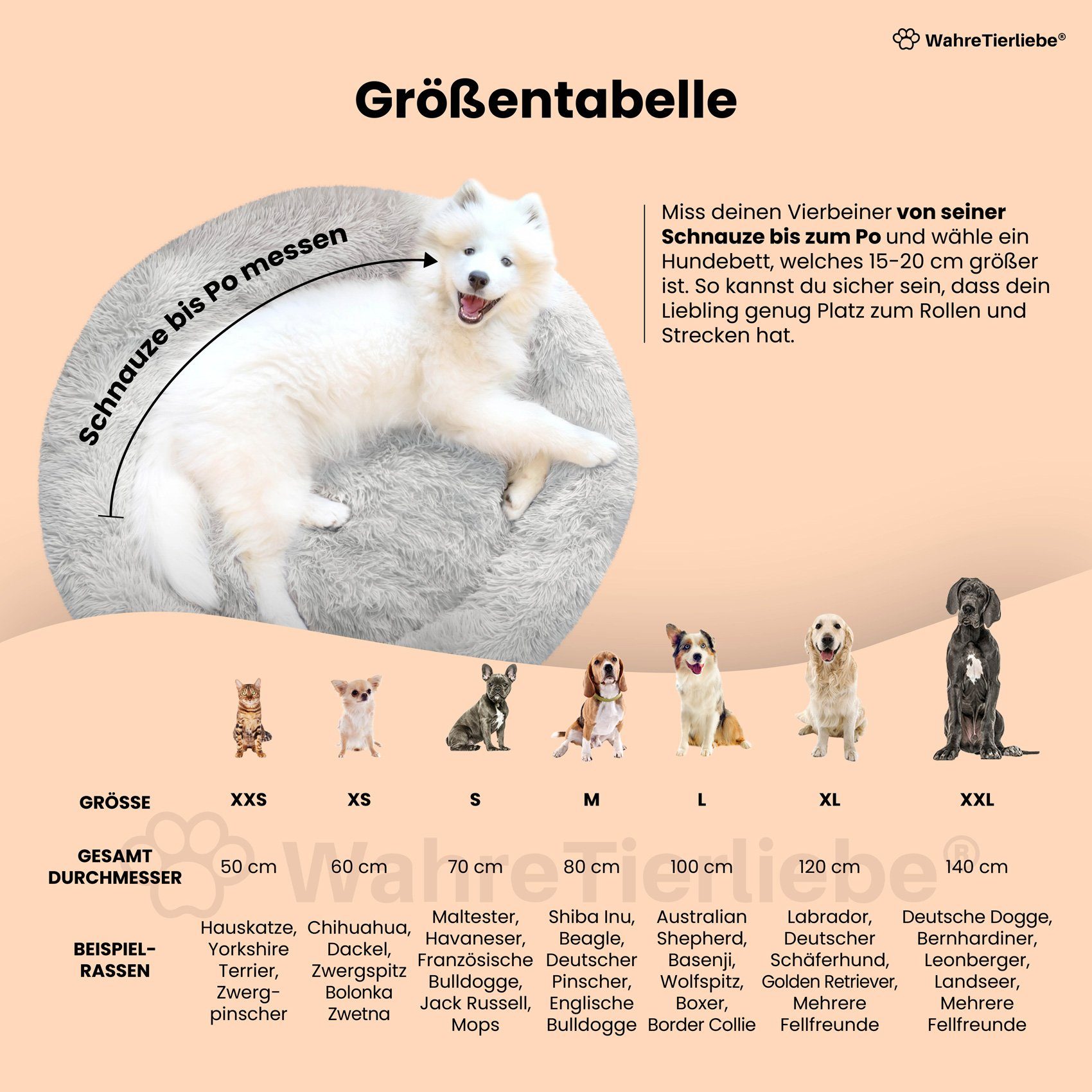 Wahre Tierliebe Tierbett Wolke 7 Plus - Das Original - mit waschbaren Bezug, 100% Polyester, Verschiedene Größen und Farben, extra flauschig, made in Germany
