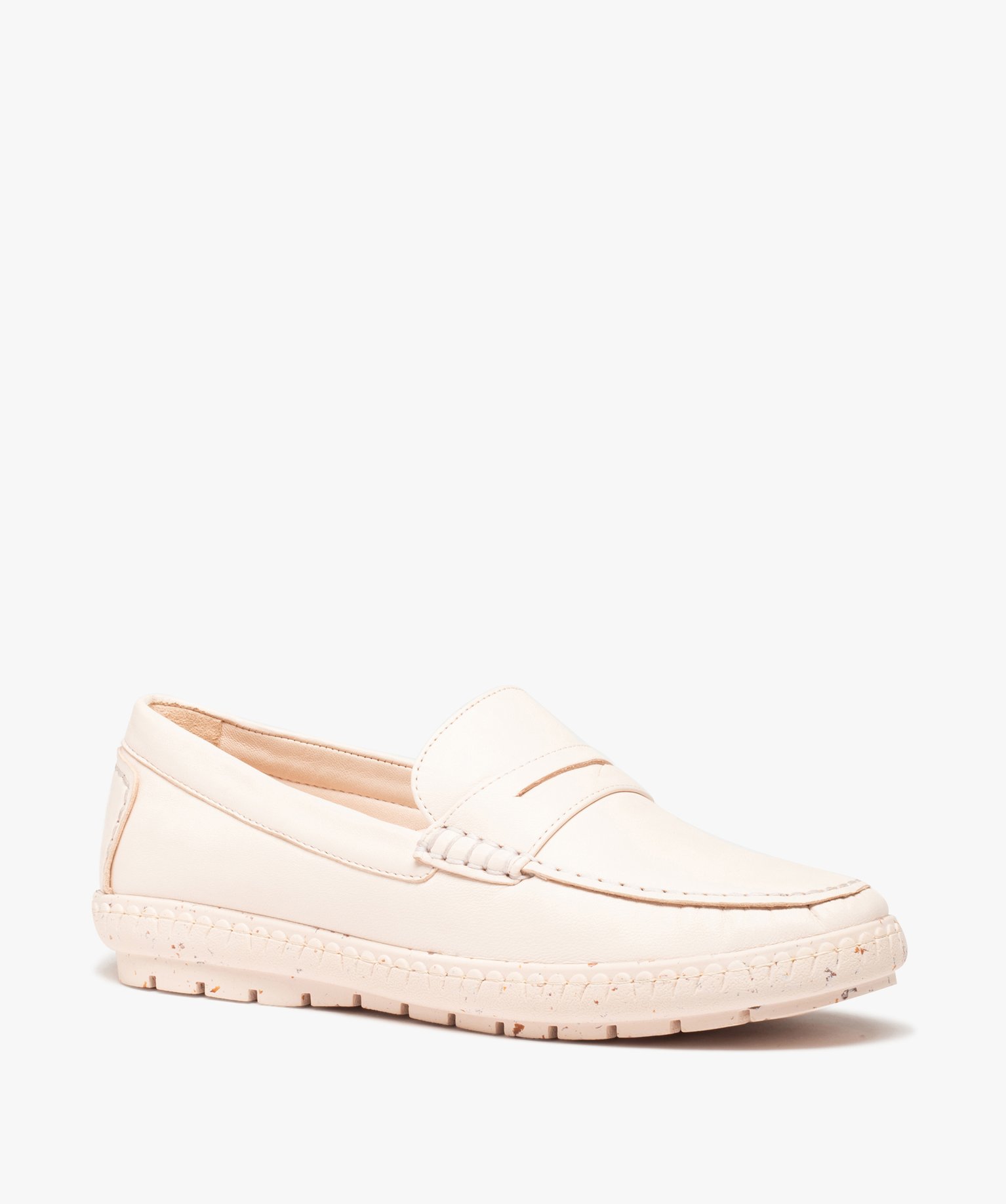 Mocassins femme dessus cuir uni et semelle crantée beige | GEMO