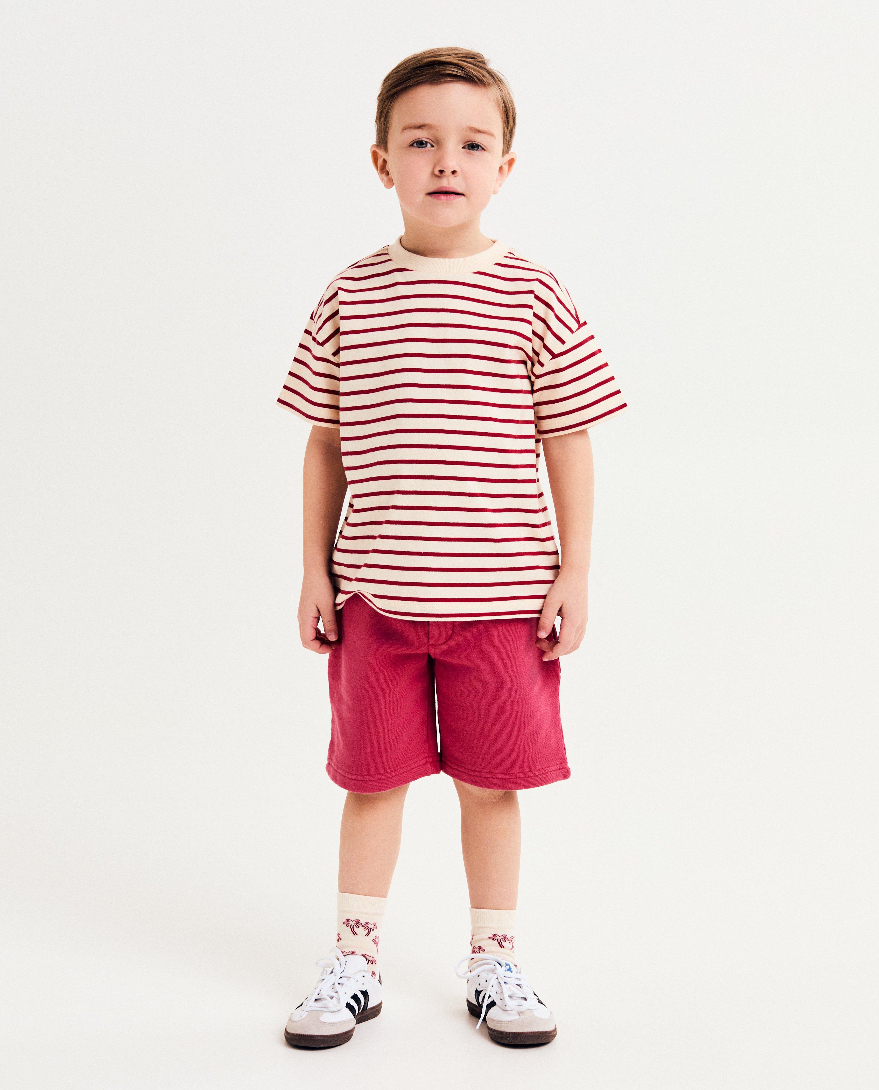 Tricou cu dungi Kidz Nation, croială lejeră, roșu închis