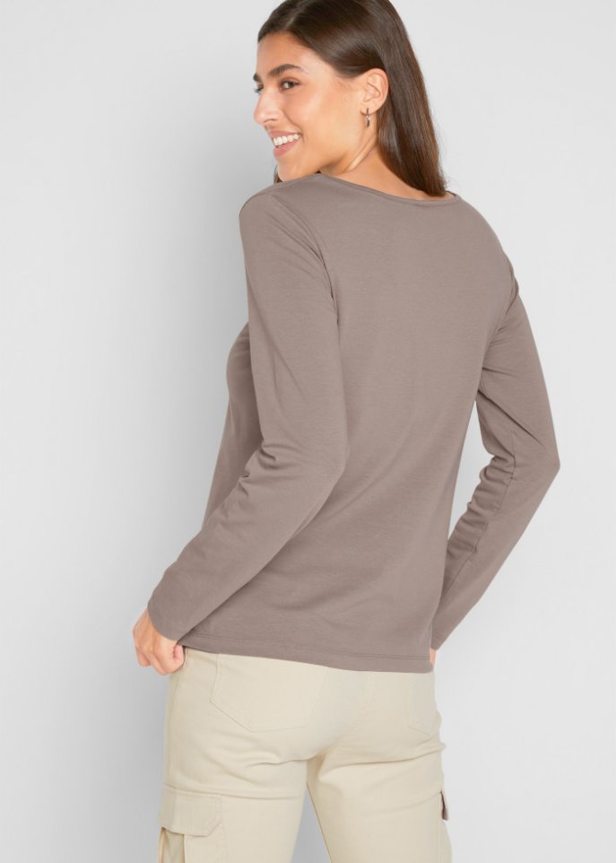 Langarmshirt mit V-Ausschnitt (2er Pack)