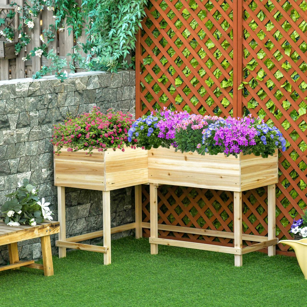 Outsunny Hochbeet Holz Pflanzkasten mit Bewässerungssystem Vliesstoff Blumenkasten Blumentopf Kräuterbeet Natur 121 x 91 x 81 cm