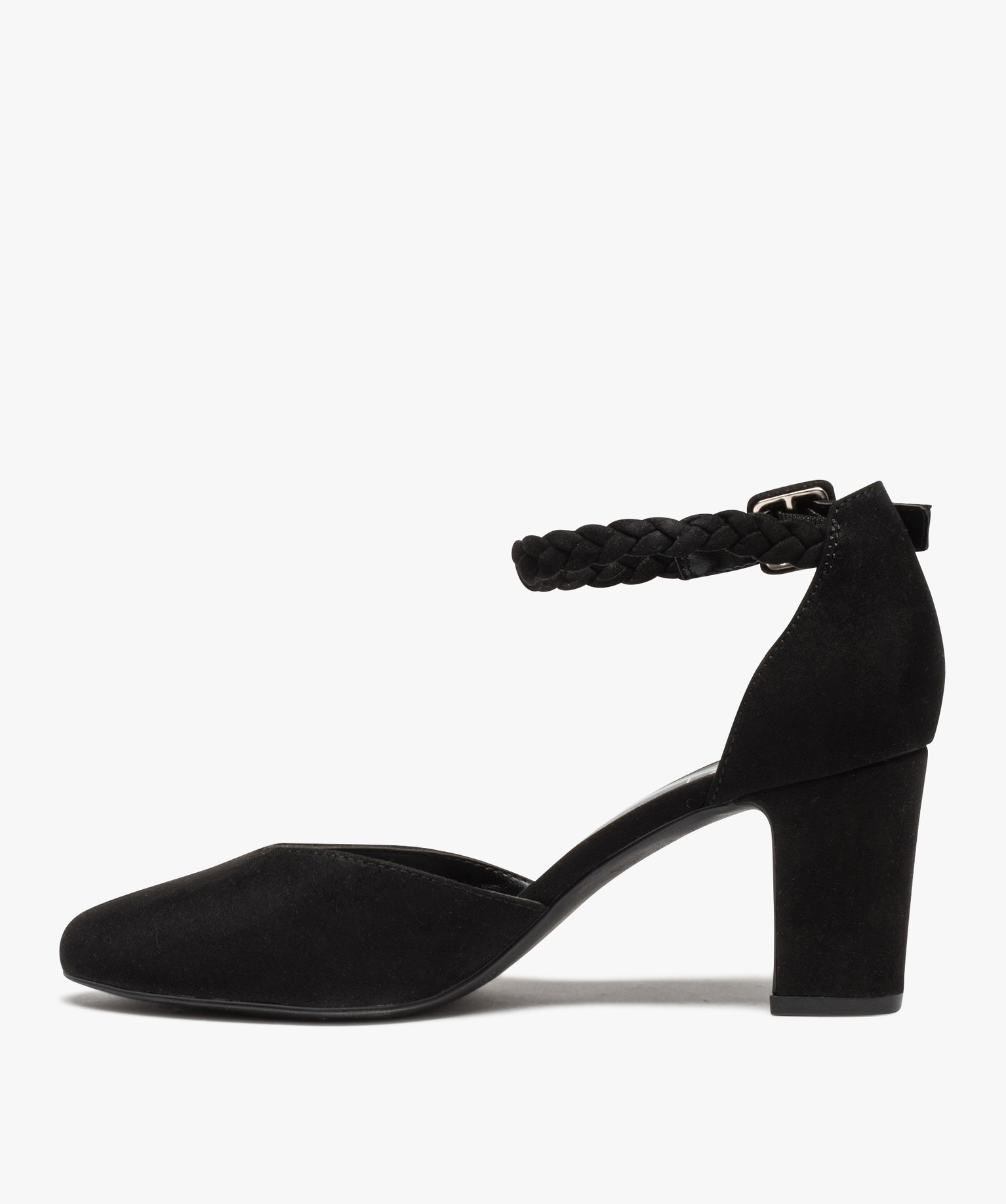 Escarpins femme unis à talon carré et bride tressée noir | GEMO