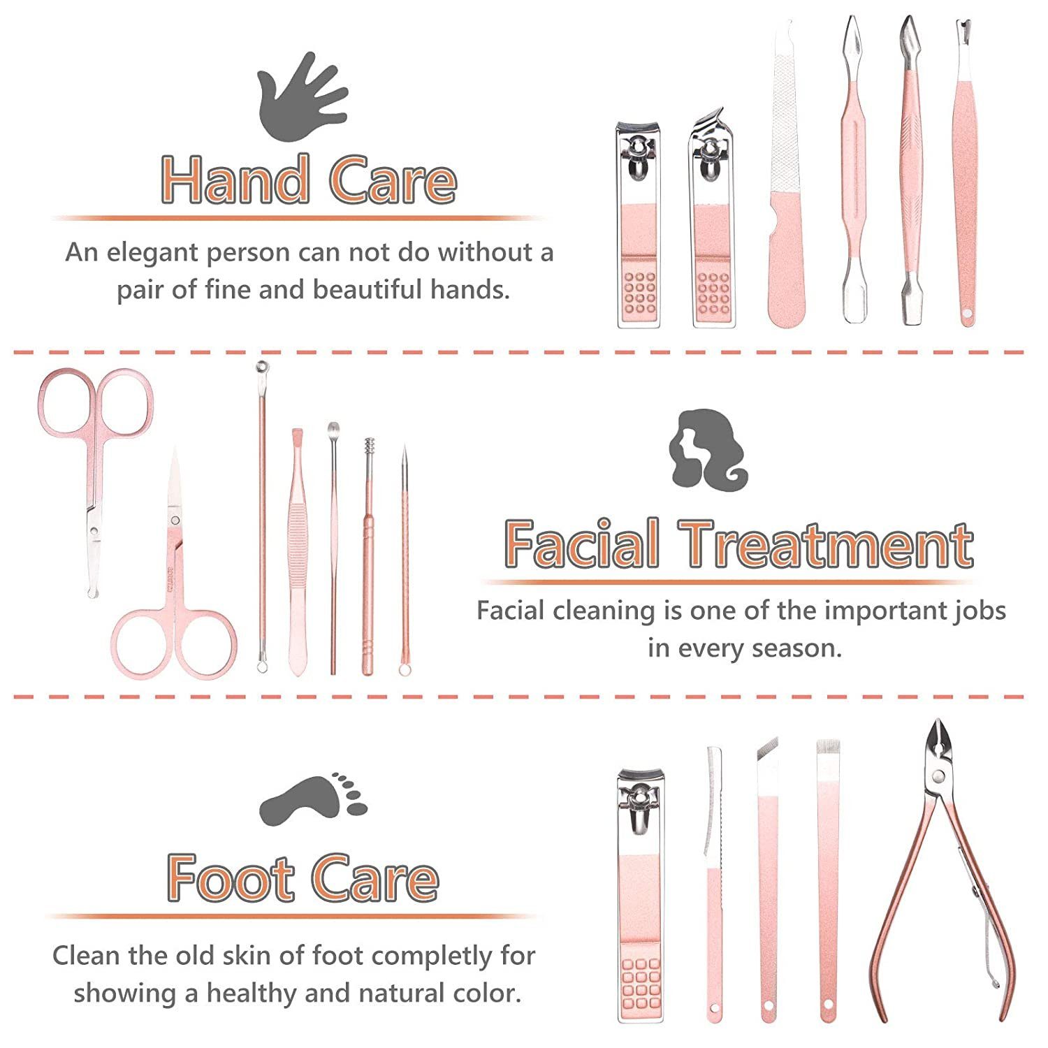 MORRENT Maniküre-Pediküre-Set Nagelknipser Set, 18-teiliges Maniküre Pediküre Set, Nagelpflege Kit