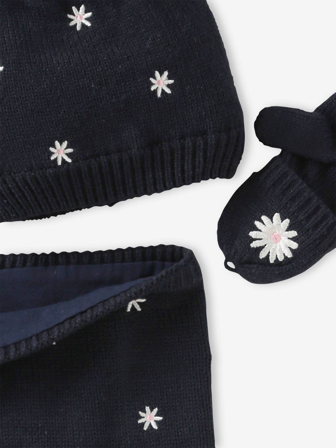 Vertbaudet Mädchen-Set: Mütze, Rundschal & Handschuhe - marine