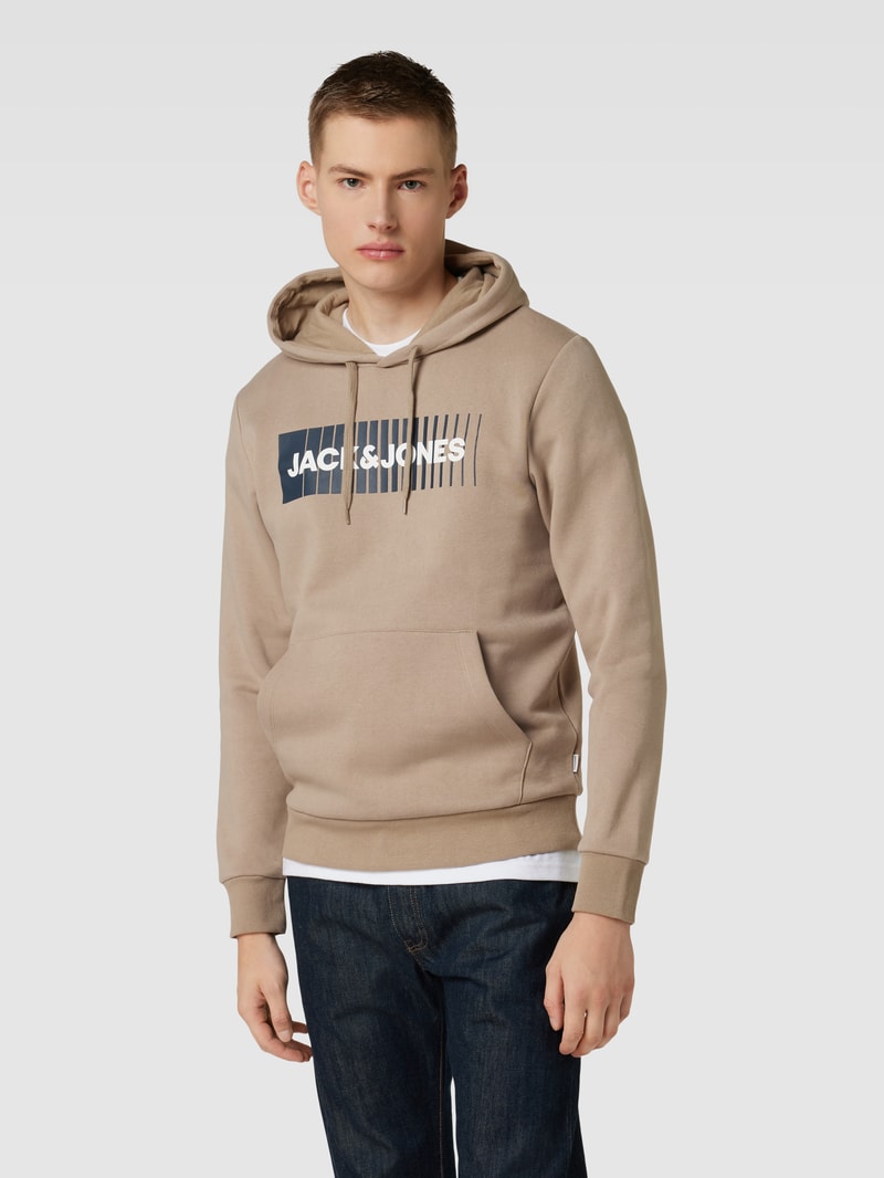 Hoodie mit Label-Print Modell 'ECORP' in beige
