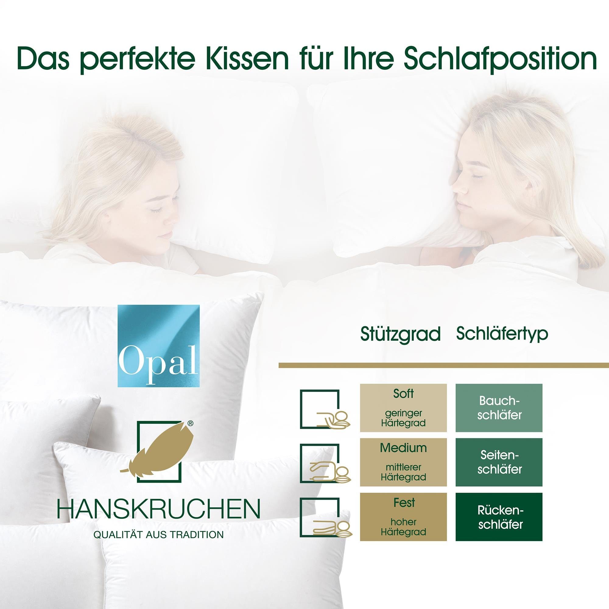 Daunenkissen Opal, HANSKRUCHEN, Füllung: 85% Federn, 15% Daunen, Bezug: 100% Baumwolle, Fest 40x80 cm, hergestellt in Deutschland, durch das Institut Wessling