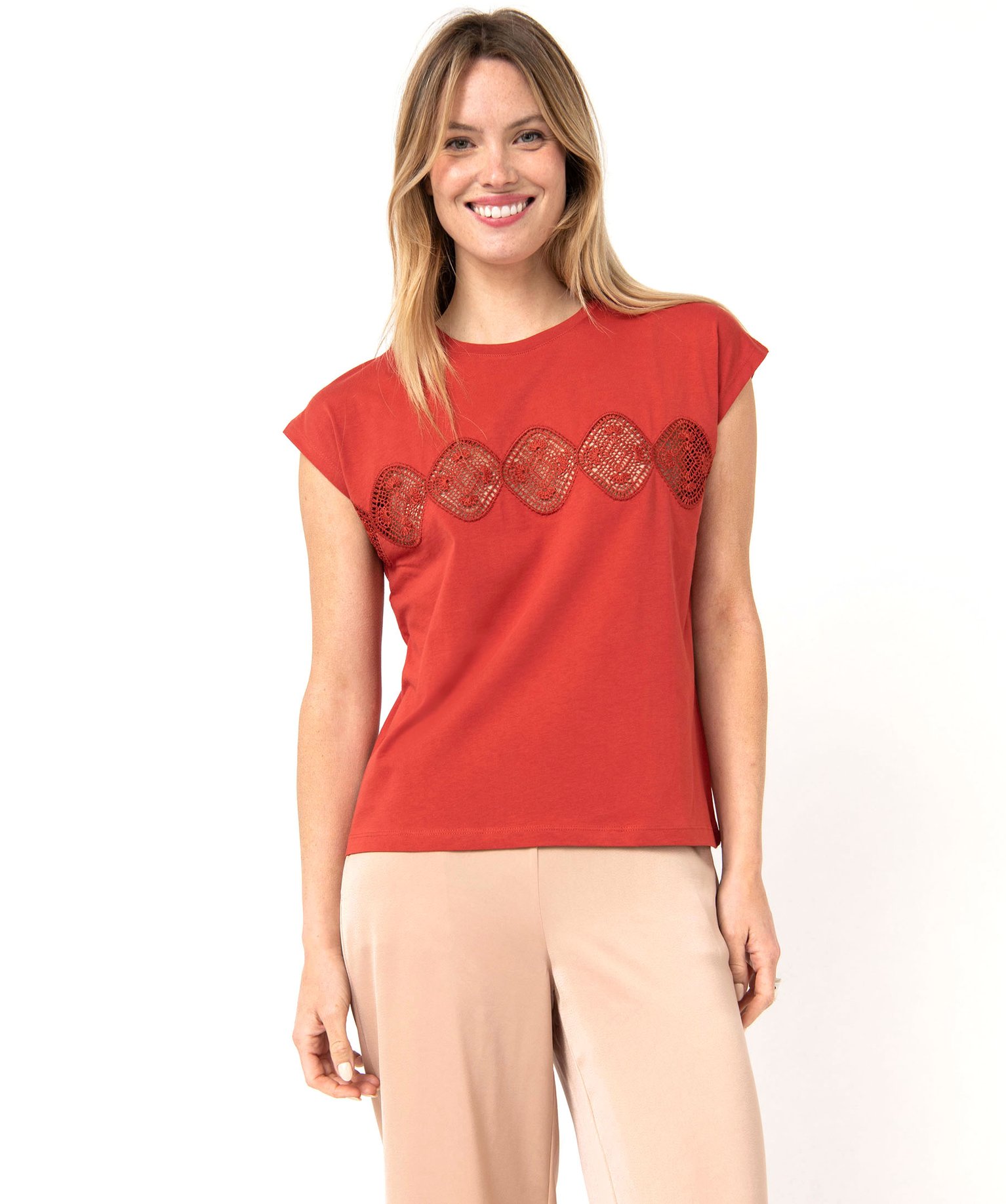 Tee-shirt sans manches avec bande brodée femme orange | GEMO