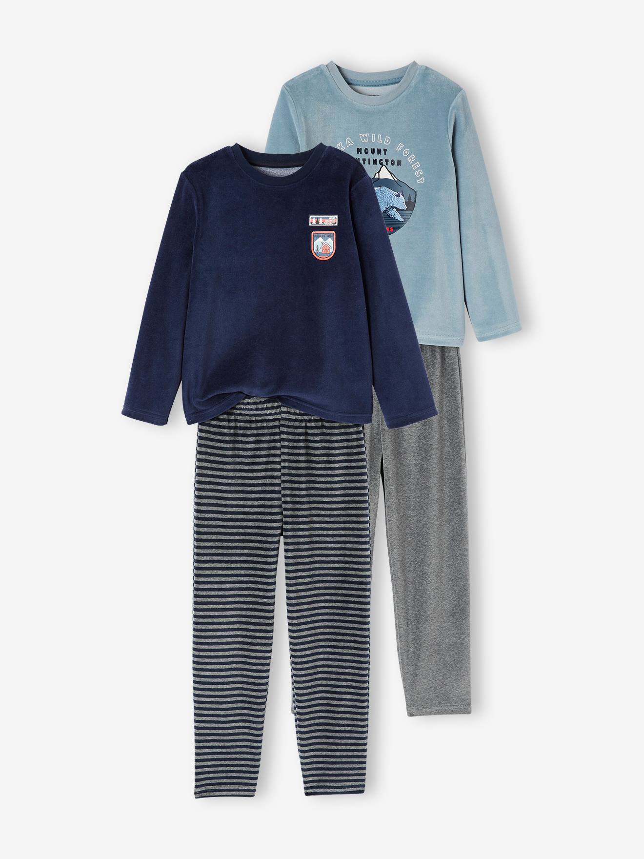 Vertbaudet 2er-Pack Jungen Samt-Schlafanzüge, Natur BASIC Oeko-Tex - pack blau/grau