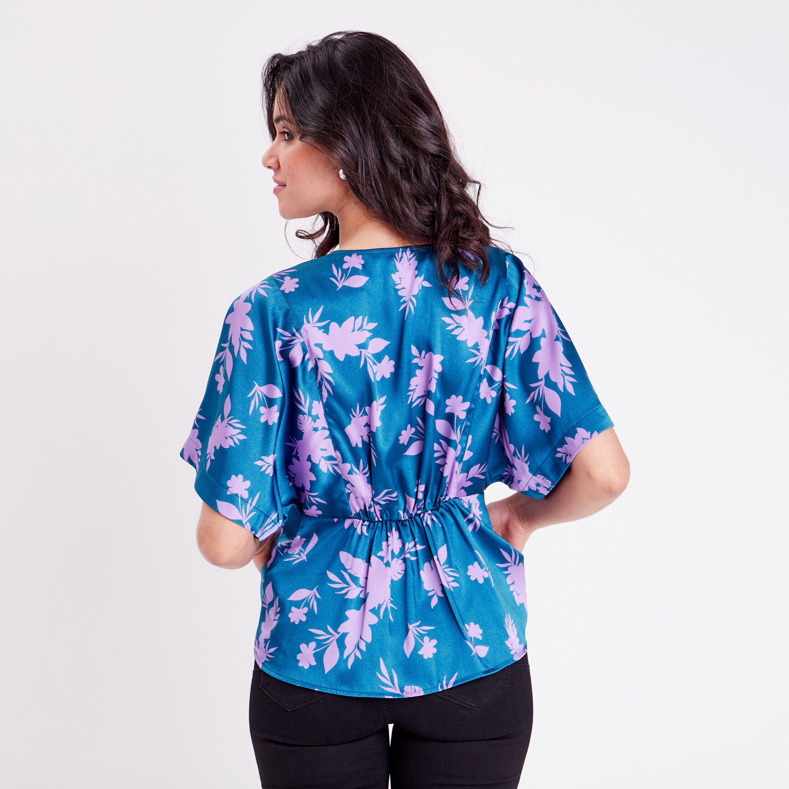 Blouse évasée manches 3/4 bleu femme | Cache Cache