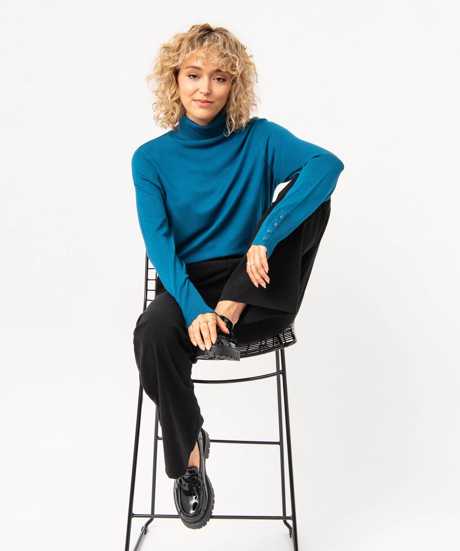 Pull à col roulé en maille fine femme bleu | GEMO