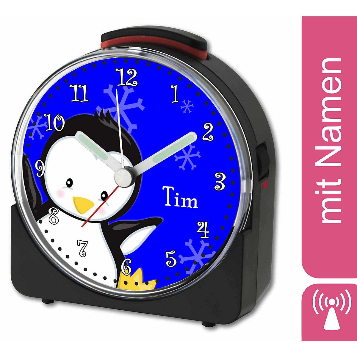 Kinder Funkwecker weiß personalisiert mit Namen Pinguin