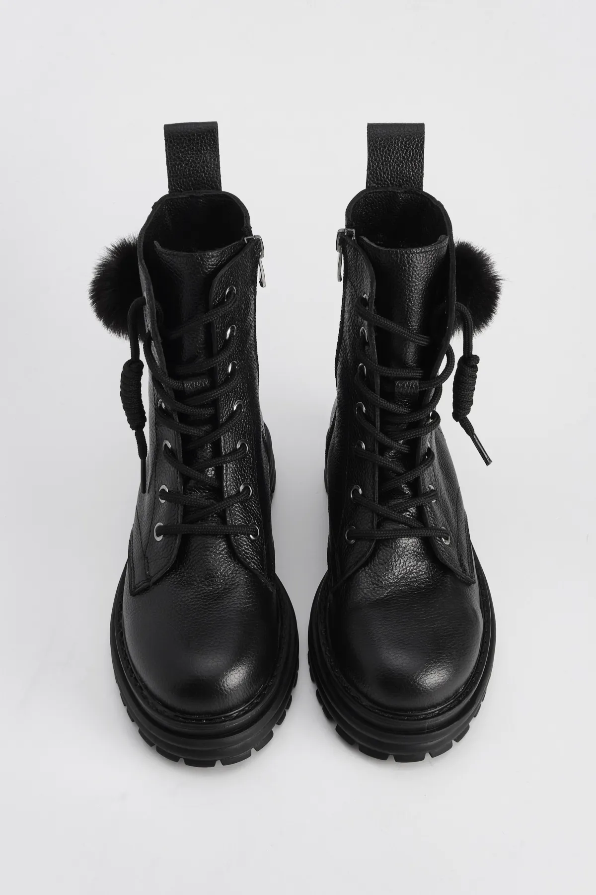 Marjin  Damen-Schnürstiefel aus echtem Leder mit dicker Sohle, Tosen, Schwarz