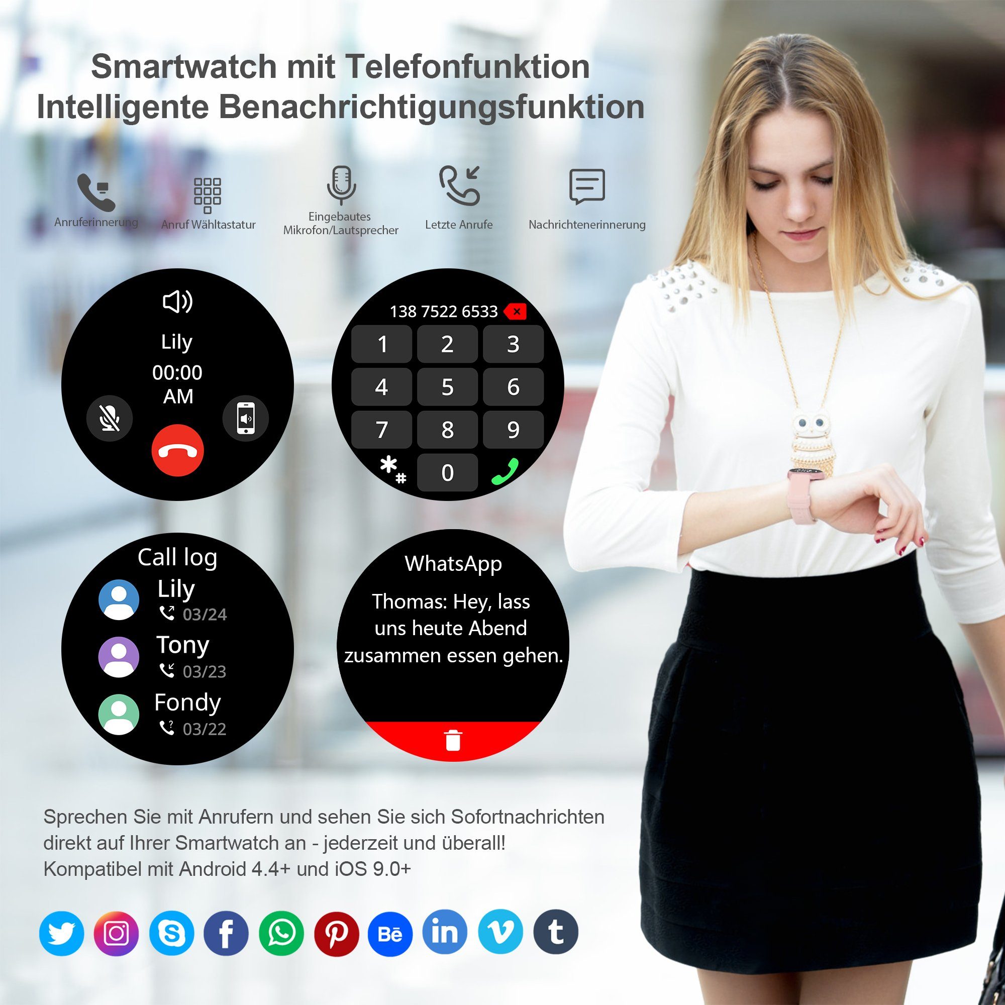 Mutoy Smartwatch für Damen Herren, Fitness Tracker Uhr Smartwatch (1,43 Zoll Runde AMOLED Touchscreen Zoll) Telefon Uhr mit Anruffunktion, IP68 Wasserdicht Fitness Uhr mit, Pulsmesser Schrittzähler Schlafmonitor Stoppuhr Musiksteuerung, Aktivitätstra