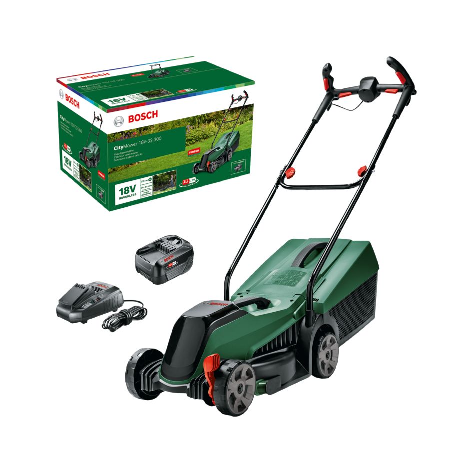 Bosch Green 06008B9A07 CityMower 18V-32 Akku-Rasenmäher, 1 x 18V 4,0 Ah Akku und AL1830 Ladegerät