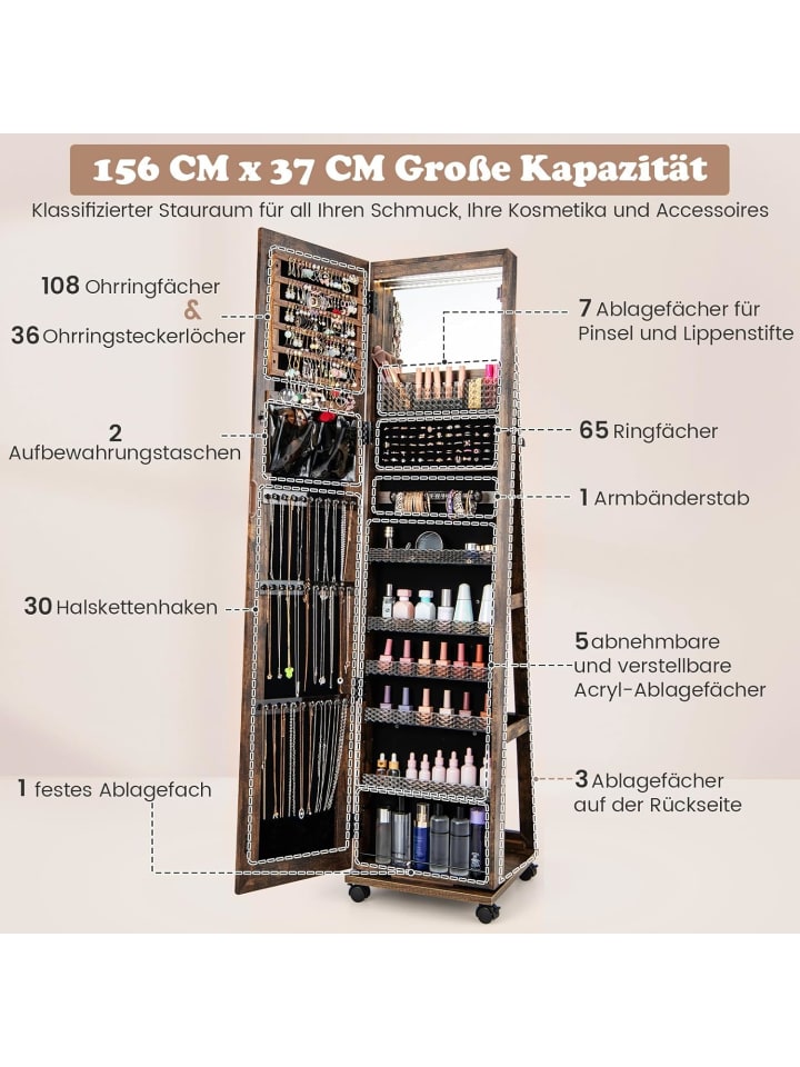 COSTWAY Schmuckschrank LED mit Rollen in Taupe günstig kaufen onesize