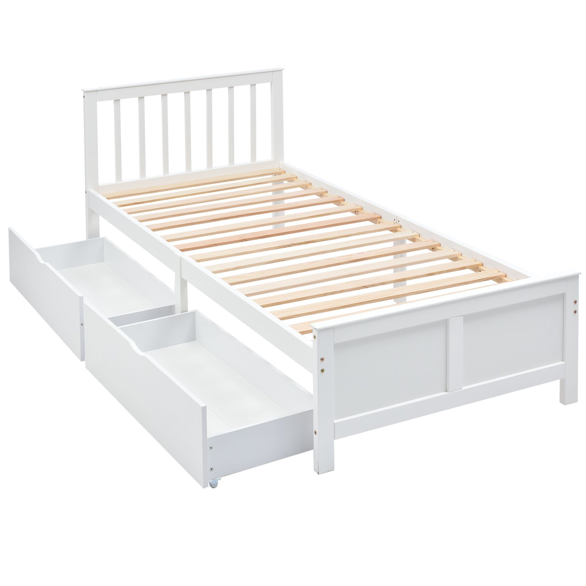 HAUSS SPLOE Holzbett Einzelbett Holzbett Bettrahmen Kinderbett (90x200cm, mit Schubladen zur Aufbewahrung, Rahmen aus Kiefernholz)