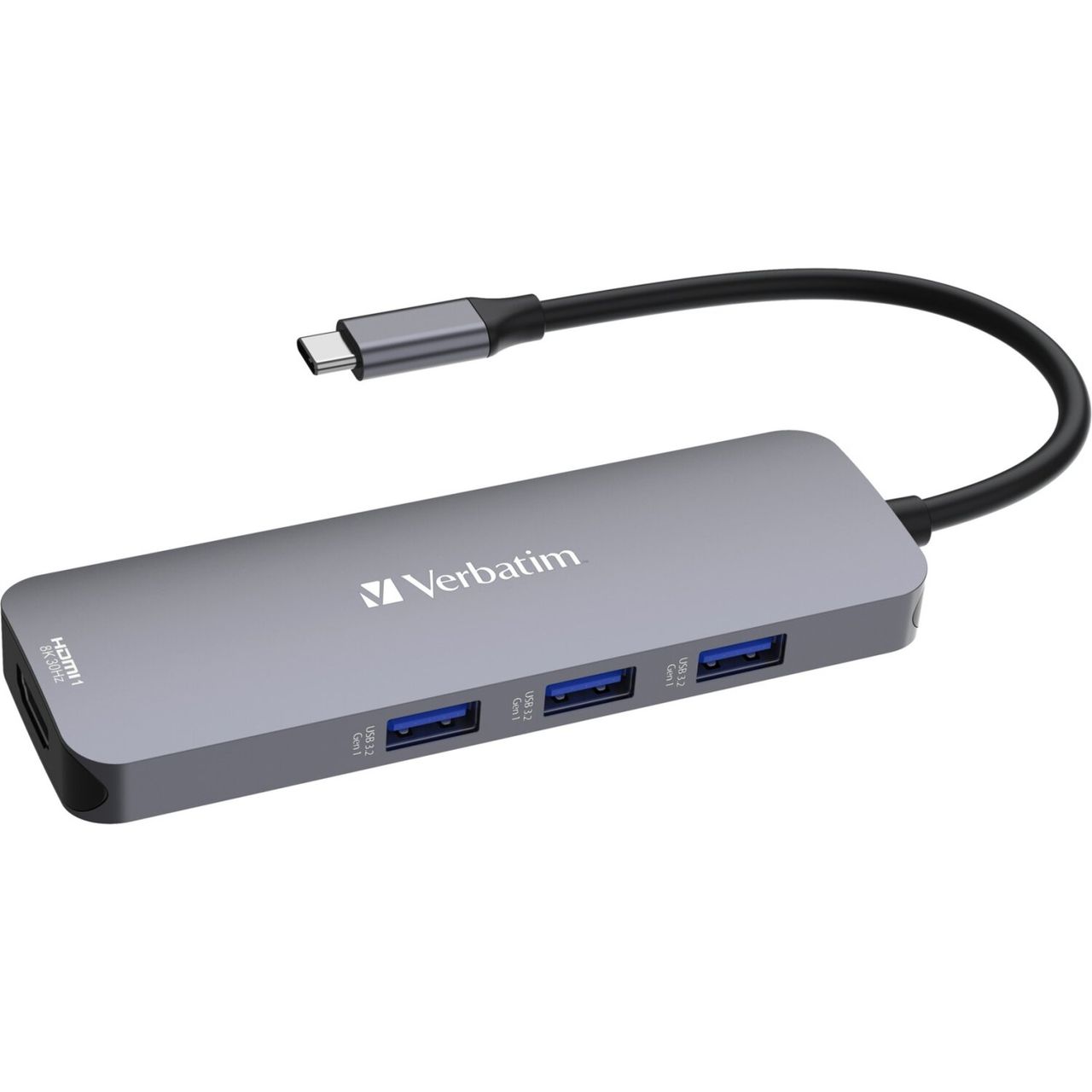 Verbatim Multiport-Hub CMH-08, 8 Port, 3x USB 3.2-A, USB 3.2-C, 2x HDMI 4K, SD, microSD, USB 3.1-C Kabel