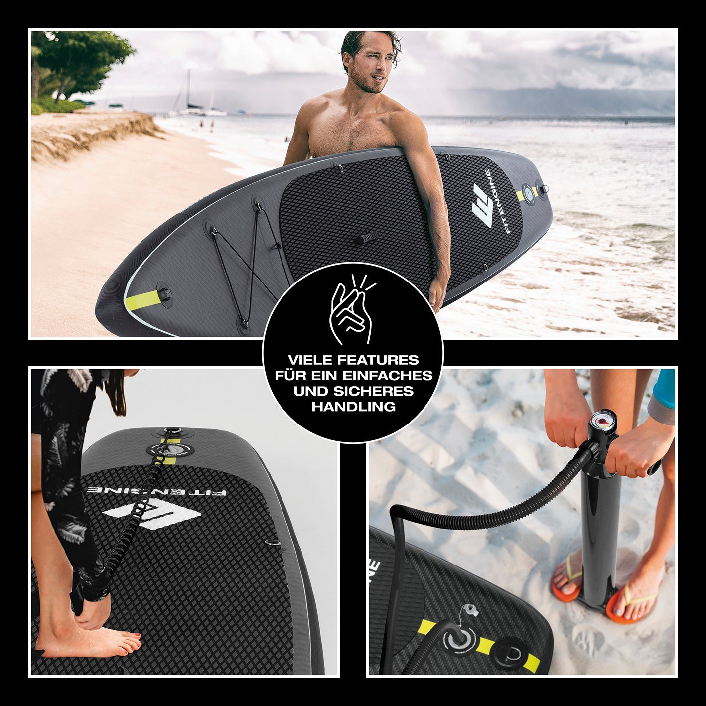FitEngine Inflatable SUP-Board XXXL Stand up Paddle Board Set Race 11‘8“ 360cm, 170kg Race-Shape erhöhte Stabilität
