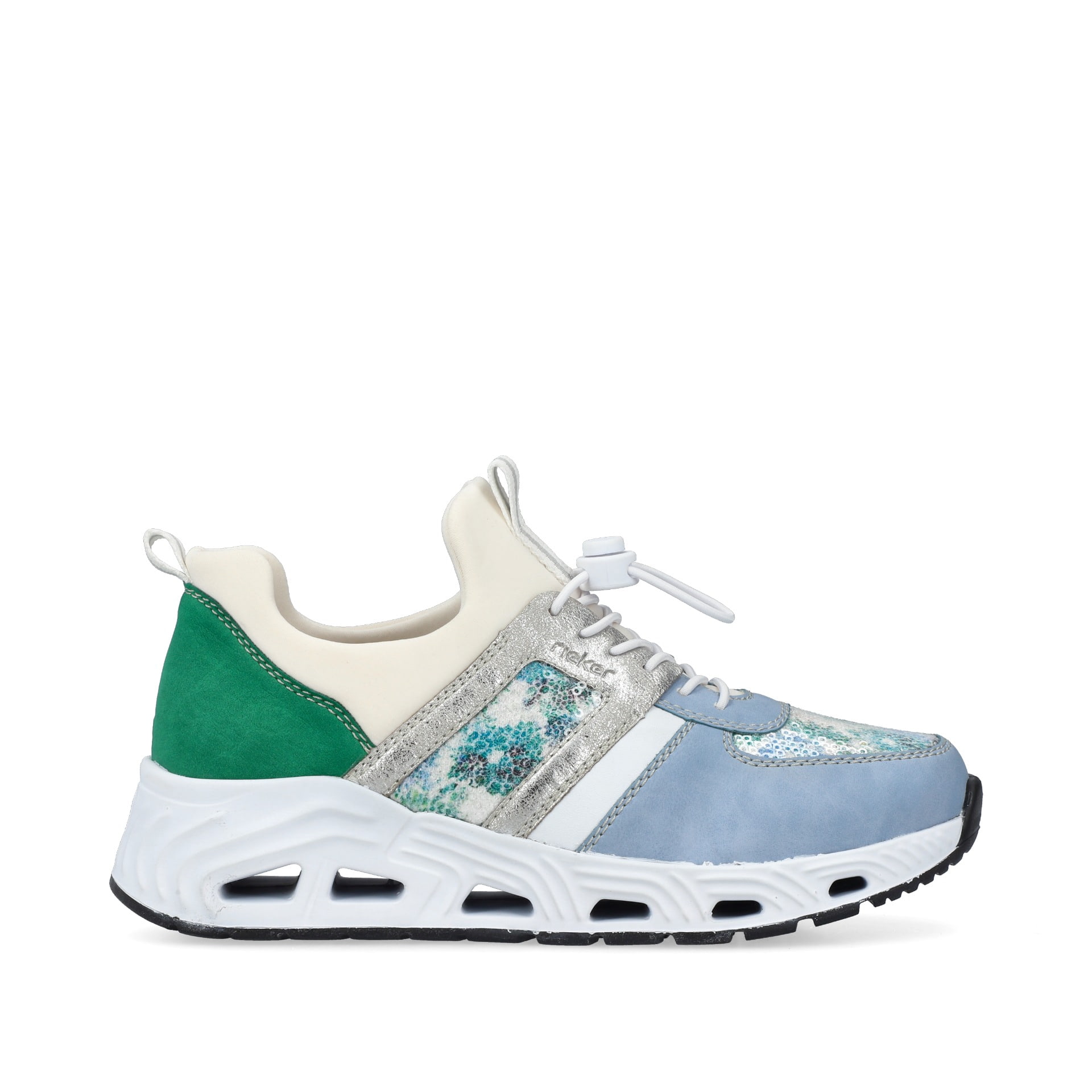Rieker Damen Slipper babyblau-cremeweiss