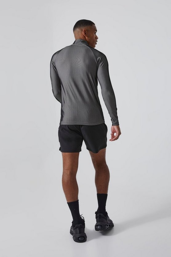 Geripptes Active Slim-Fit Oberteil mit Reißverschluss
