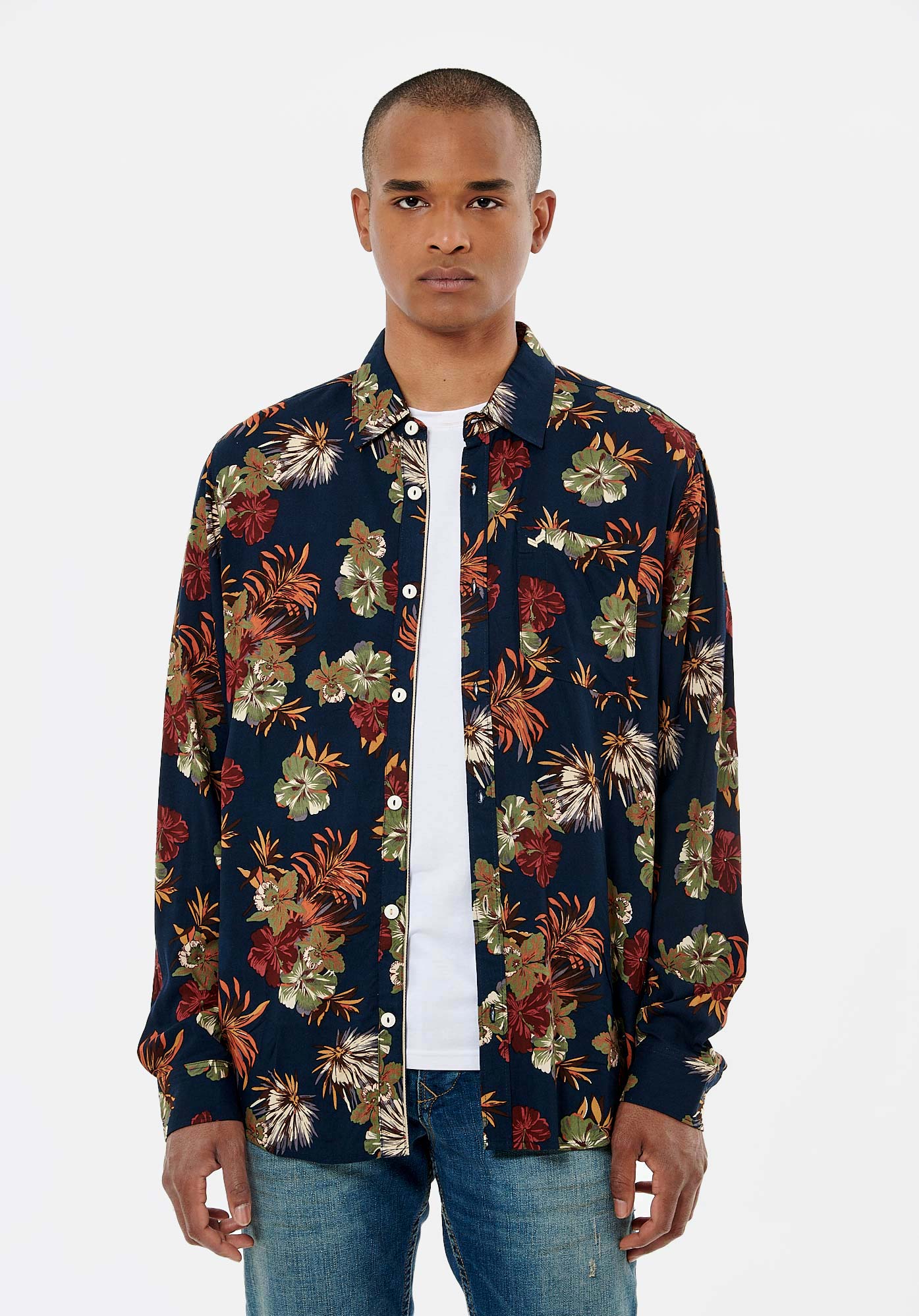 CHILL  Chemise bleue fleurie homme