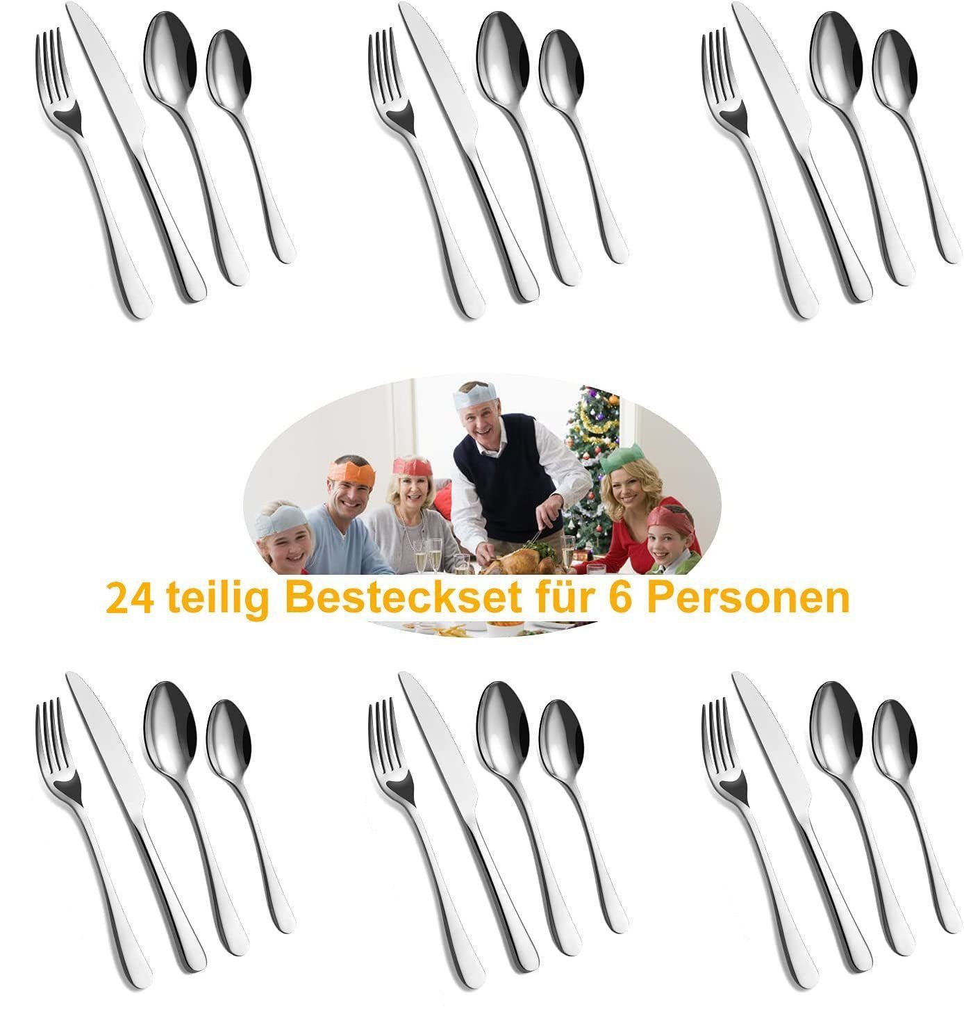 Yaviel Besteck-Set 24 Teilig 6 Personen Besteck Edelstahl Besteckset, Essbesteck Set mit Messer Gabel Löffel Hochwertiges Edelstahlbesteck