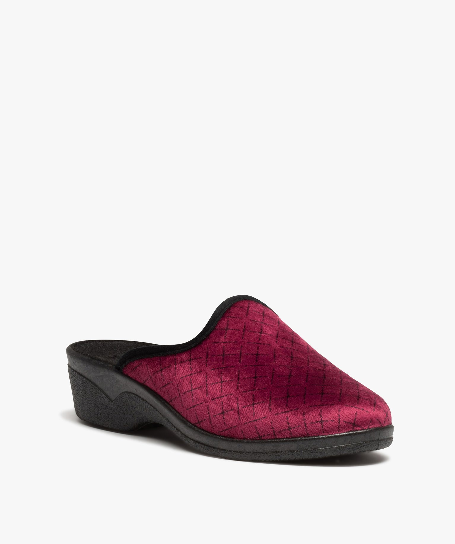 Chaussons mules confort en velours imprimé femme rouge fonce | GEMO