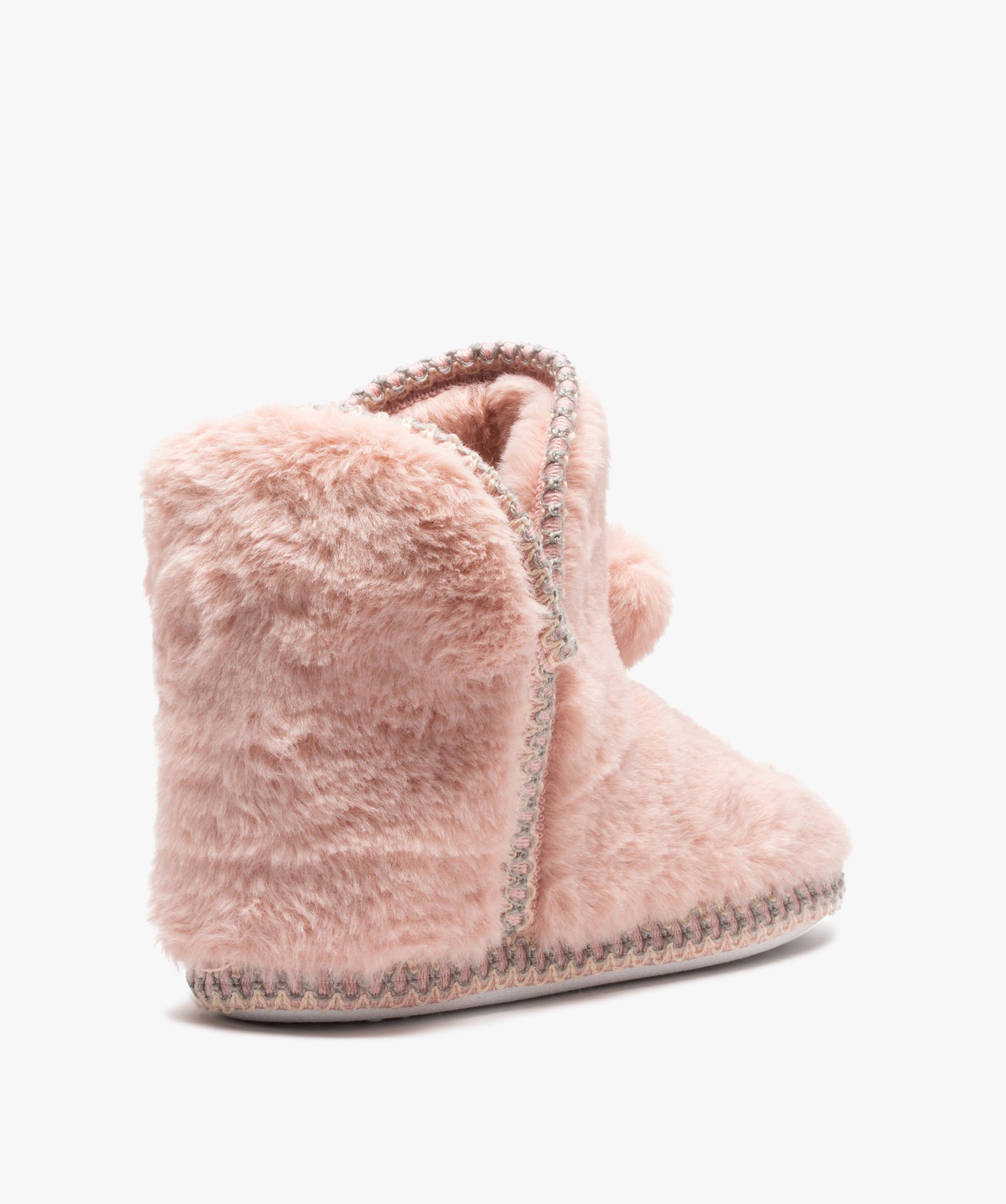 Chaussons femme boots en fourrure imitation et passementerie rose | GEMO