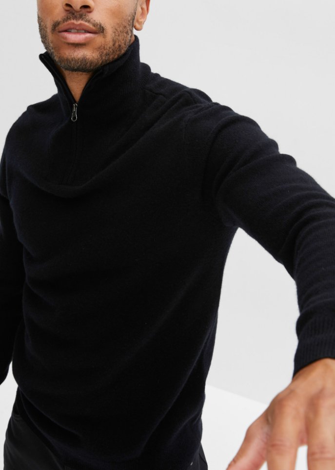 Premium Wollpullover mit Good Cashmere Standard®-Anteil, Troyerkragen