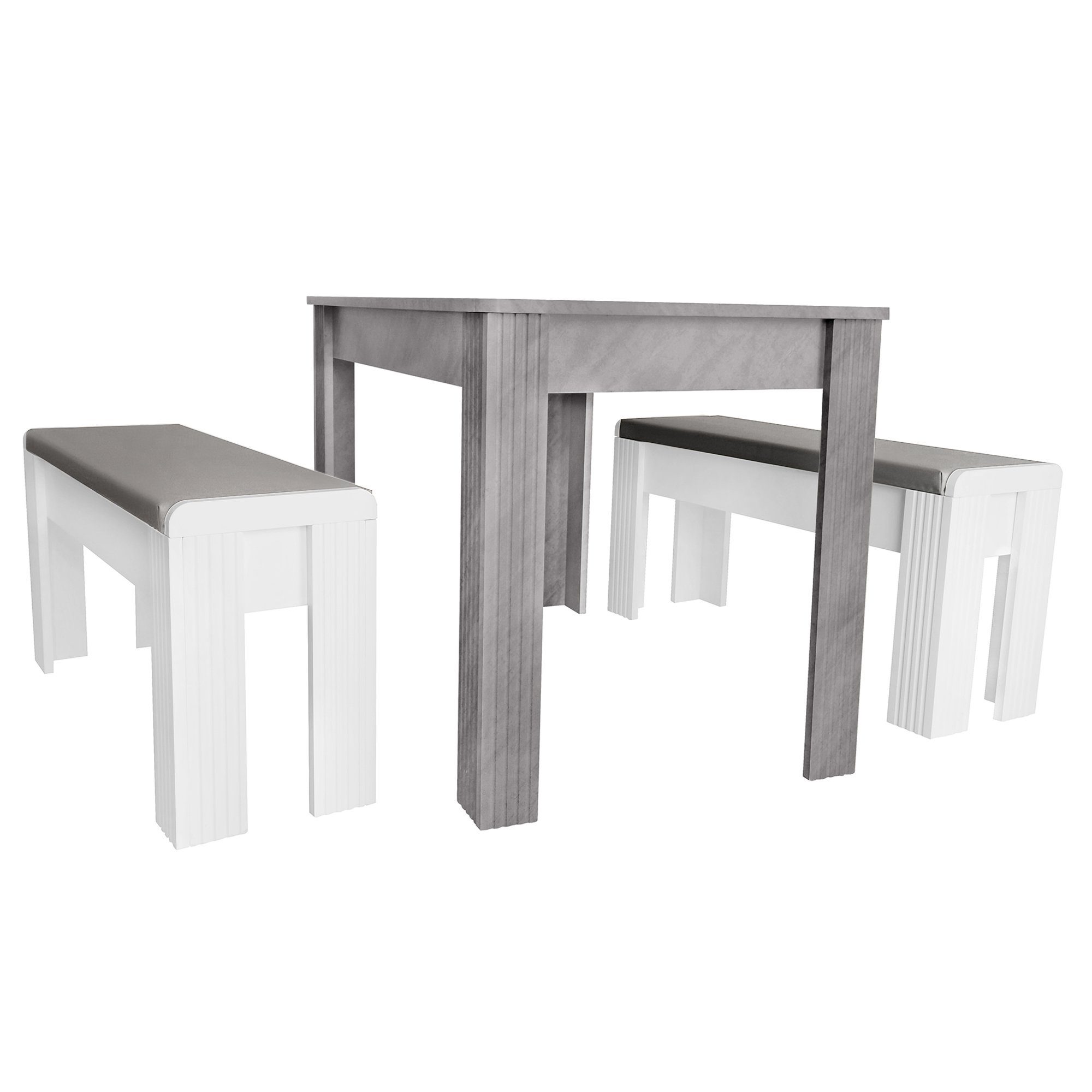 REDOM Essgruppe Sitzgruppe Esstisch mit 2er Essbank für 4 Sitz Kunstleder Polsterbänke, (3-tlg), Set-für 2-4 Personen,1 Tisch und 2 Bänke