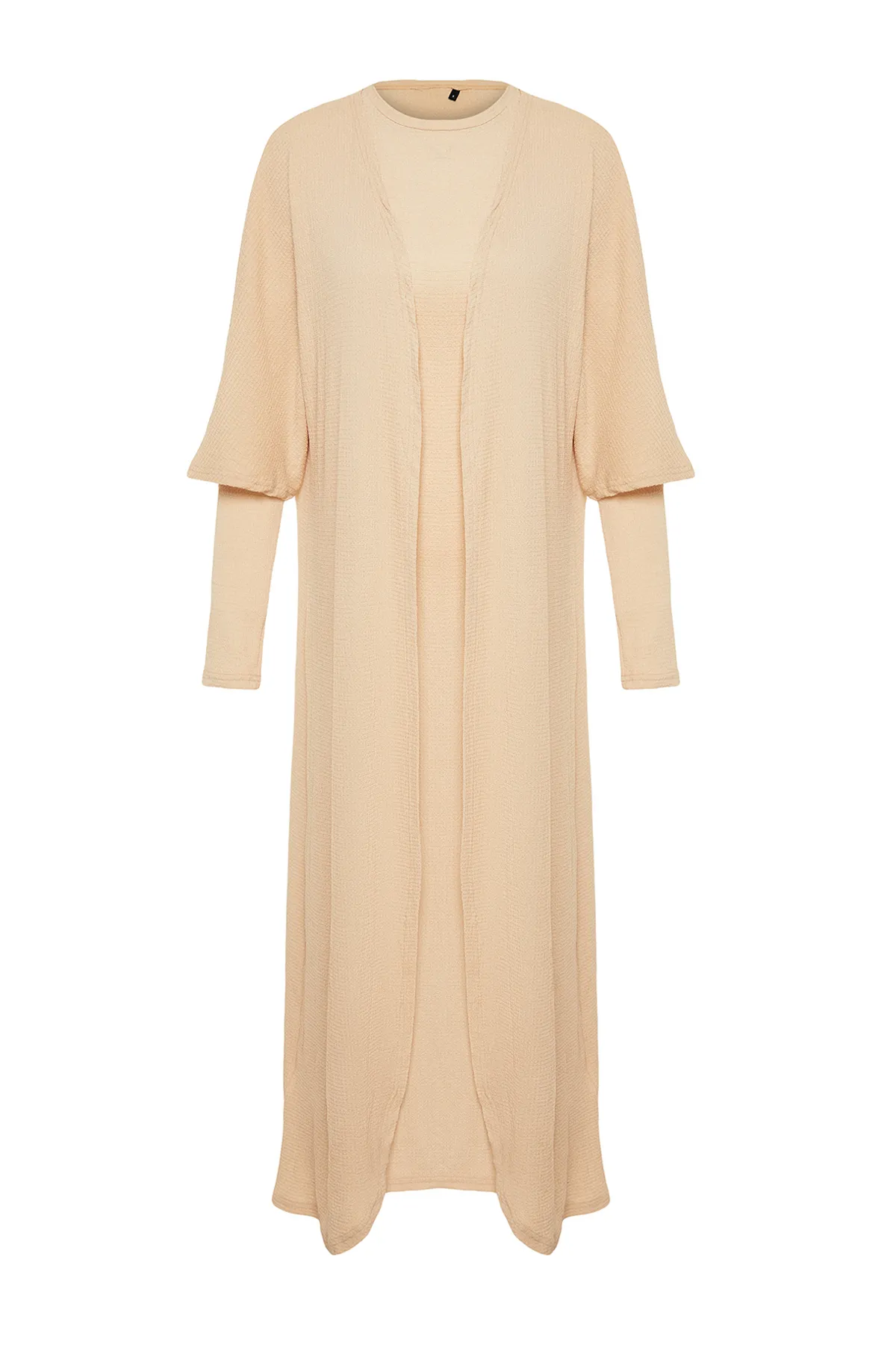 Trendyol Modest  Beiges Wickel-Kimonokleid aus Strick TCTSS24EB00203