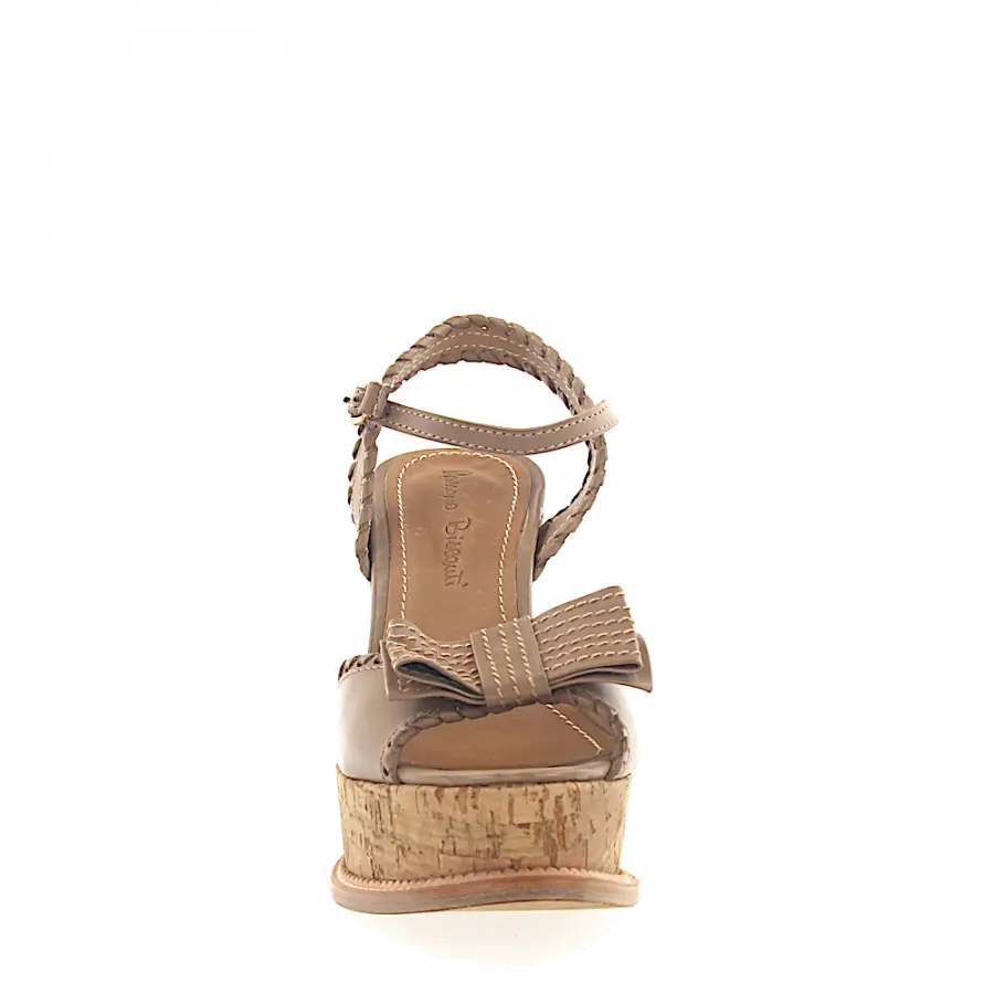 Rossano Bisconti - Wedge Sandalen 592 Leder braun Schleife - grau