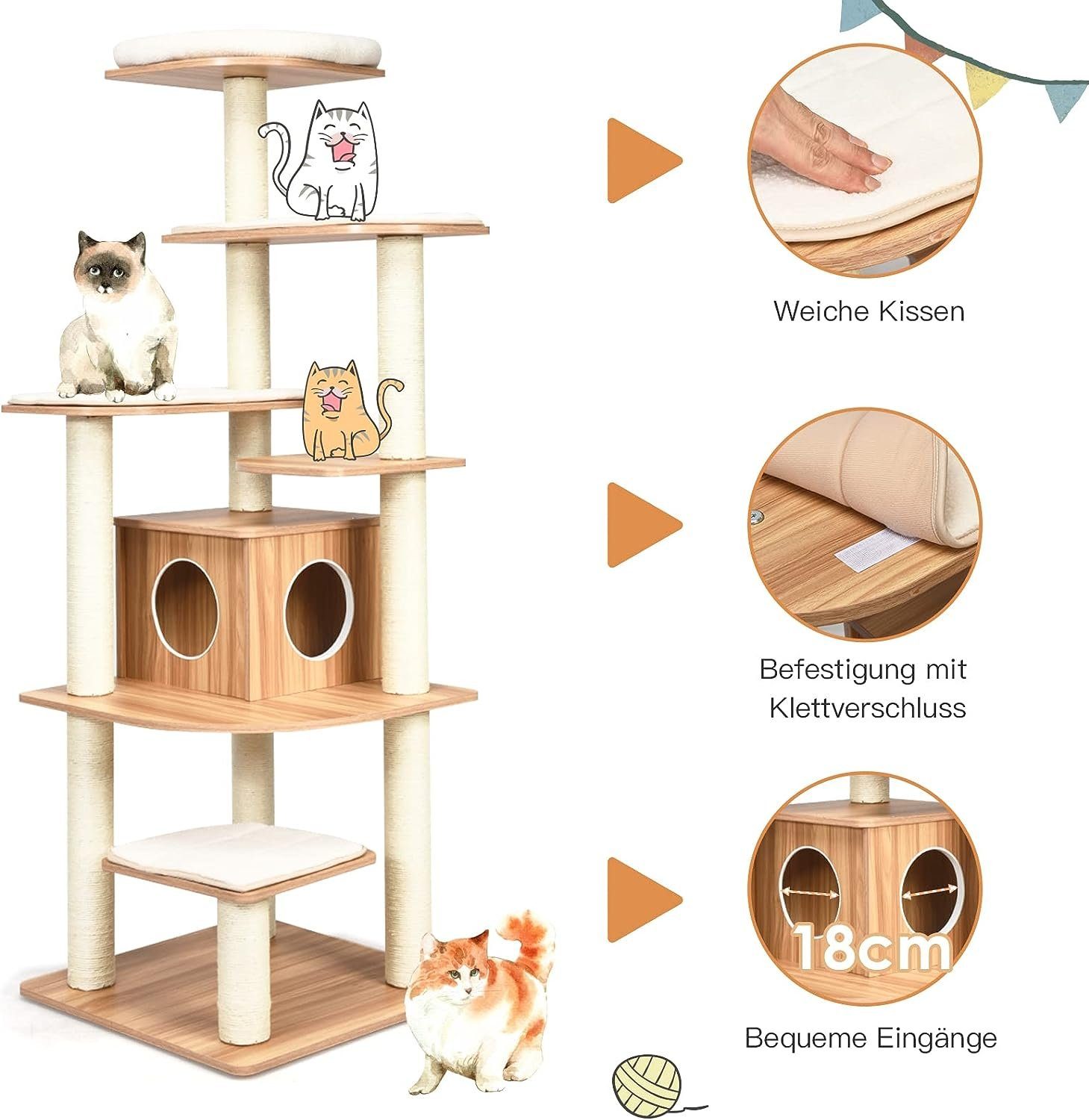 KOMFOTTEU Kratzbaum Katzenbaum 175cm hoch, mit 6 Plattform